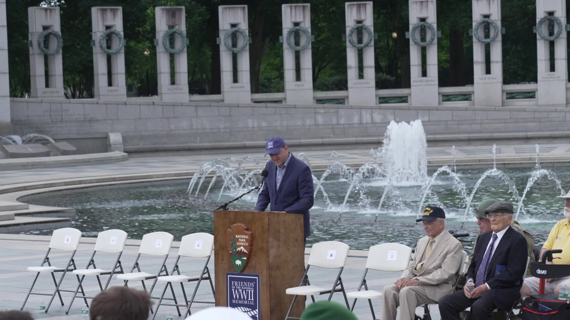 World War II and other military veterans attend a ceremony at the National World War II Memorial to commemorate the 80th anniversary of D-Day 
