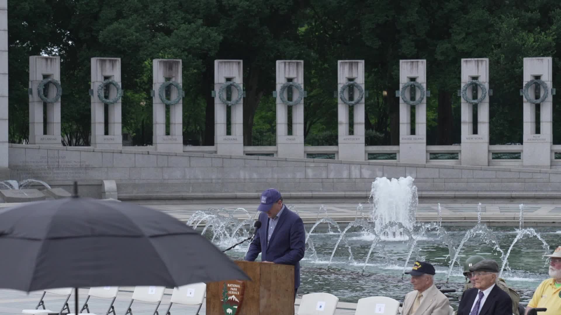 World War II and other military veterans attend a ceremony at the National World War II Memorial to commemorate the 80th anniversary of D-Day 