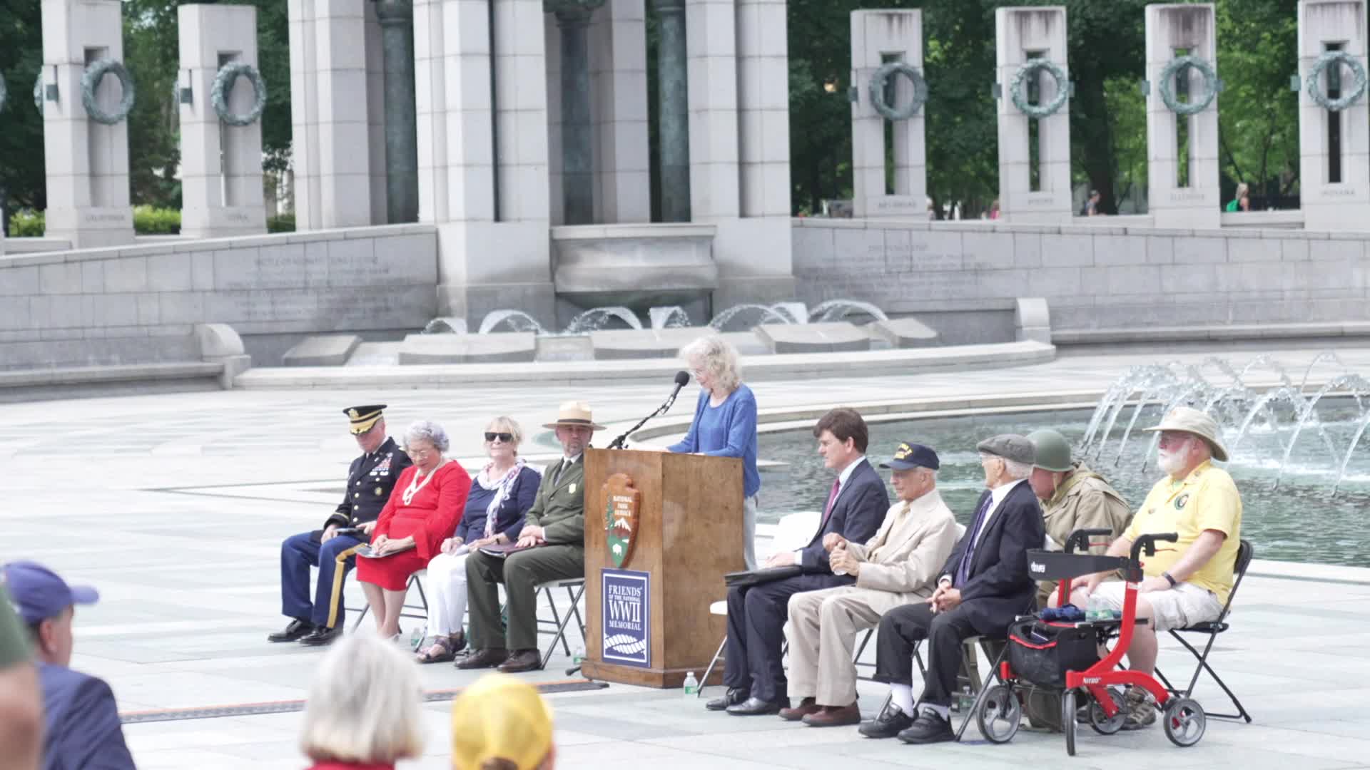 World War II and other military veterans attend a ceremony at the National World War II Memorial to commemorate the 80th anniversary of D-Day 