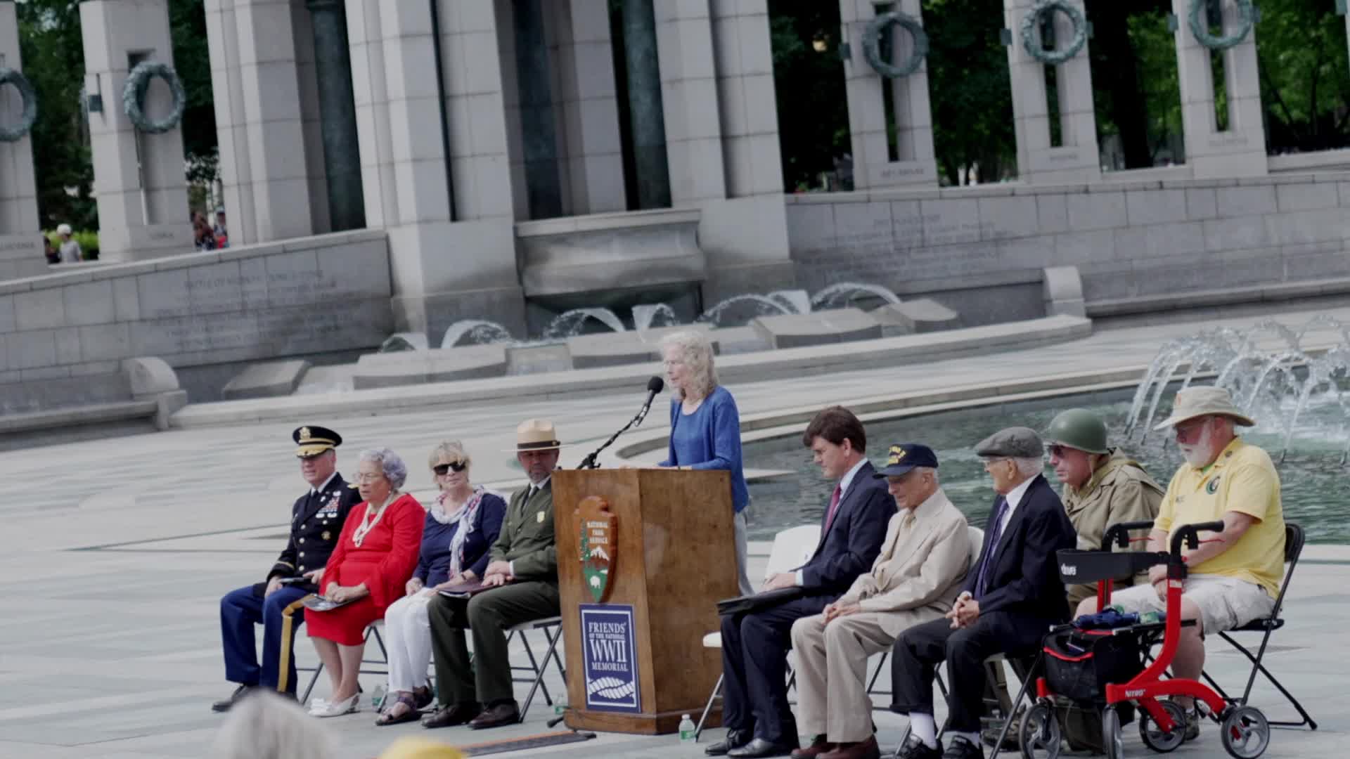 World War II and other military veterans attend a ceremony at the National World War II Memorial to commemorate the 80th anniversary of D-Day 