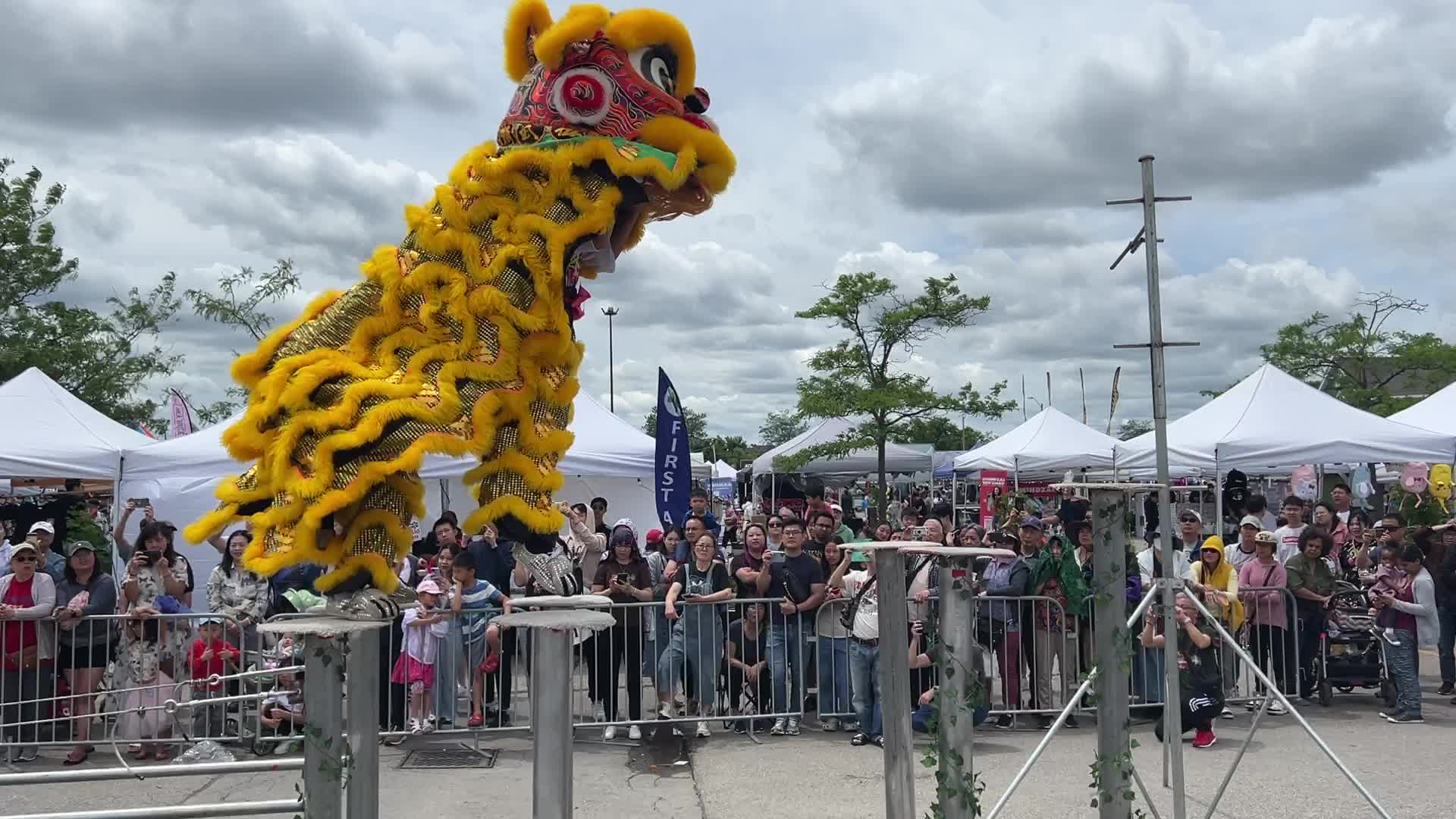 Chinese high pole lion dance in Markham