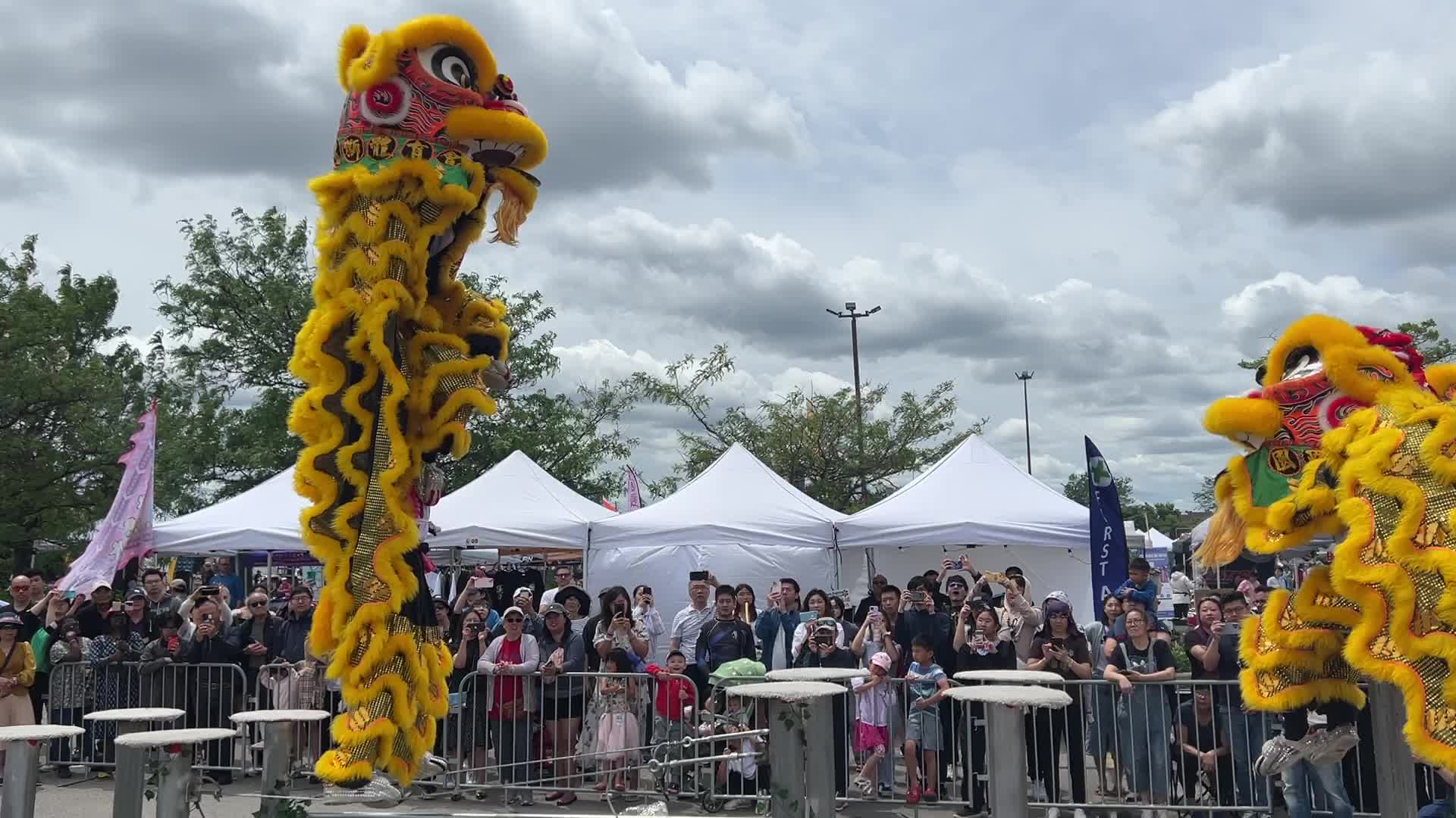 Chinese high pole lion dance in Markham