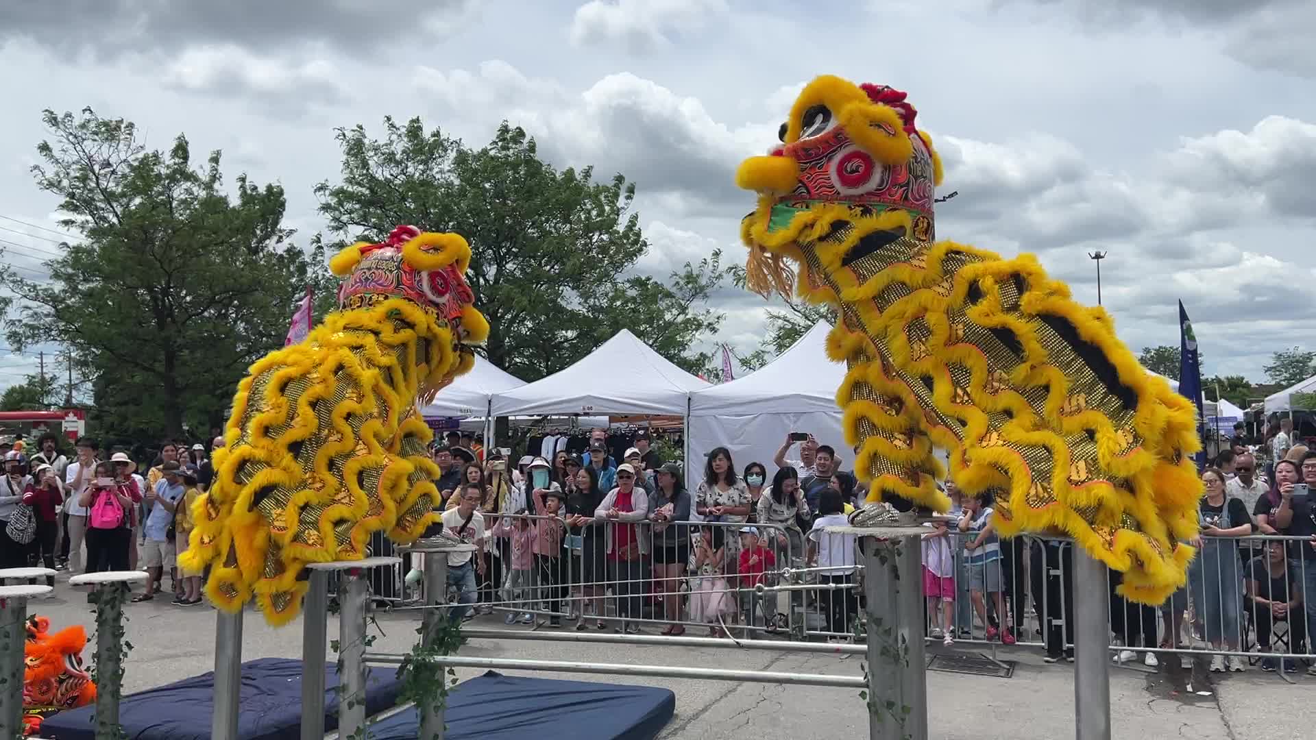 Chinese high pole lion dance in Markham