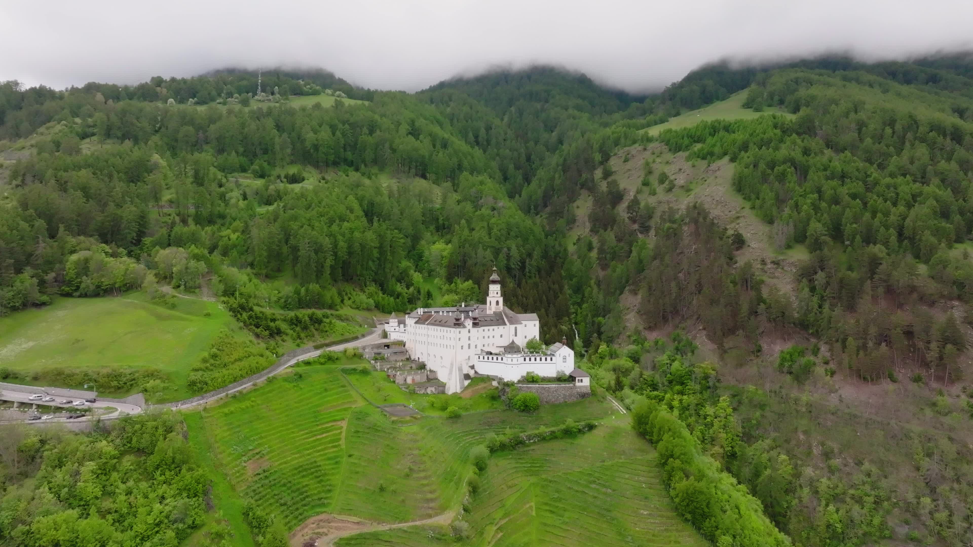 Drone View Of Marienberg Abbey: Europe's Highest Monastery