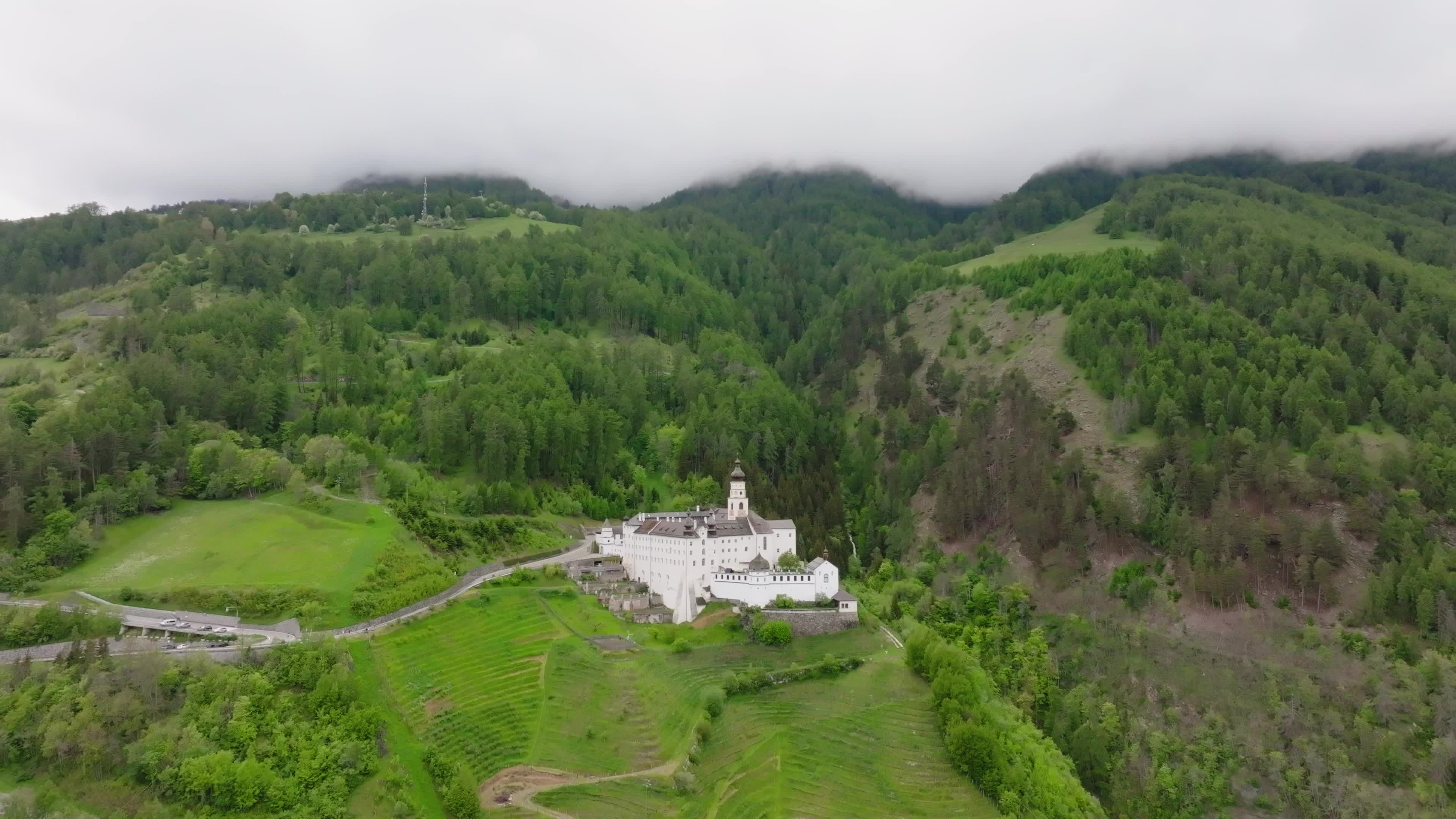 Drone View Of Marienberg Abbey: Europe's Highest Monastery