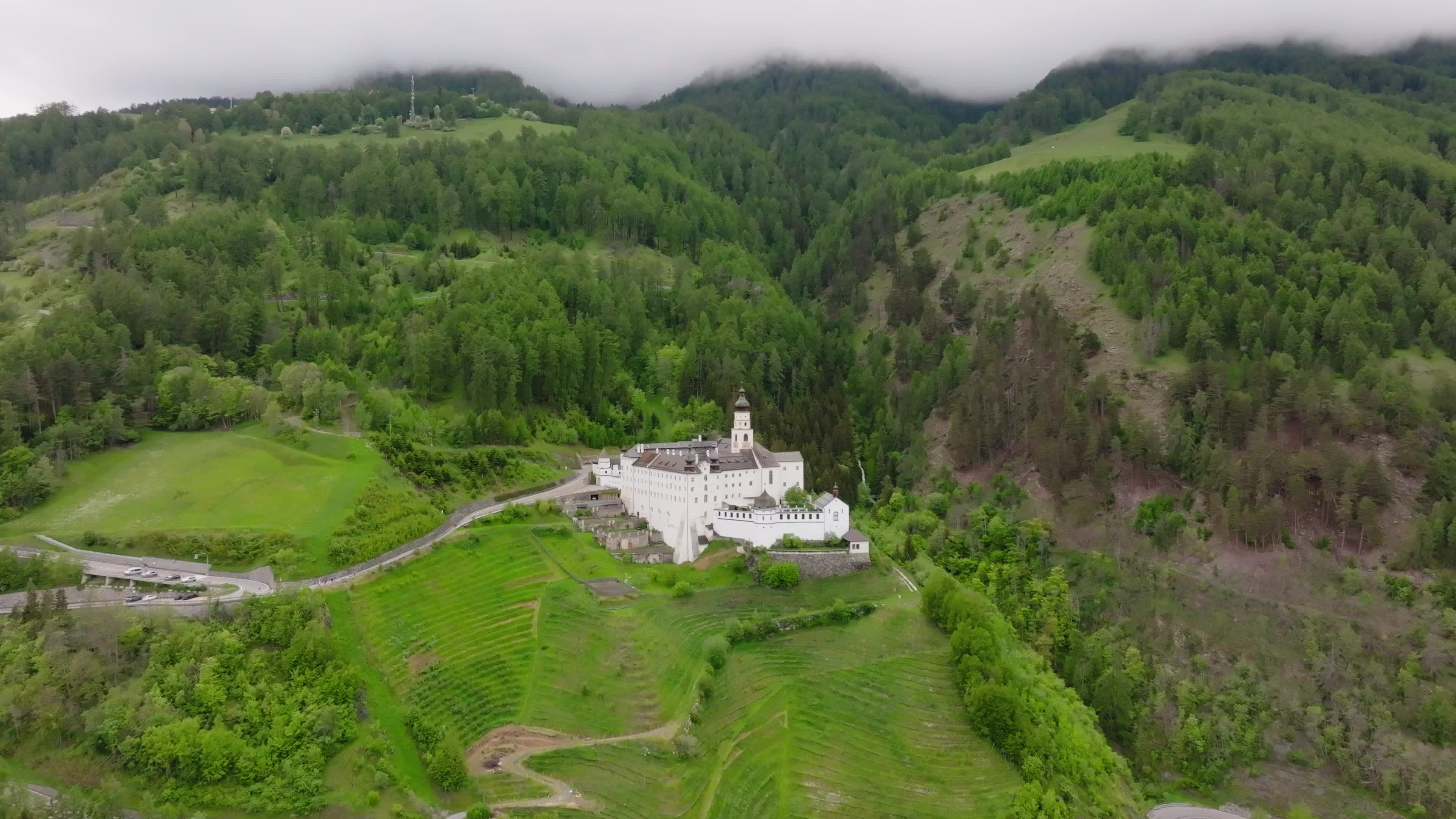Drone View Of Marienberg Abbey: Europe's Highest Monastery
