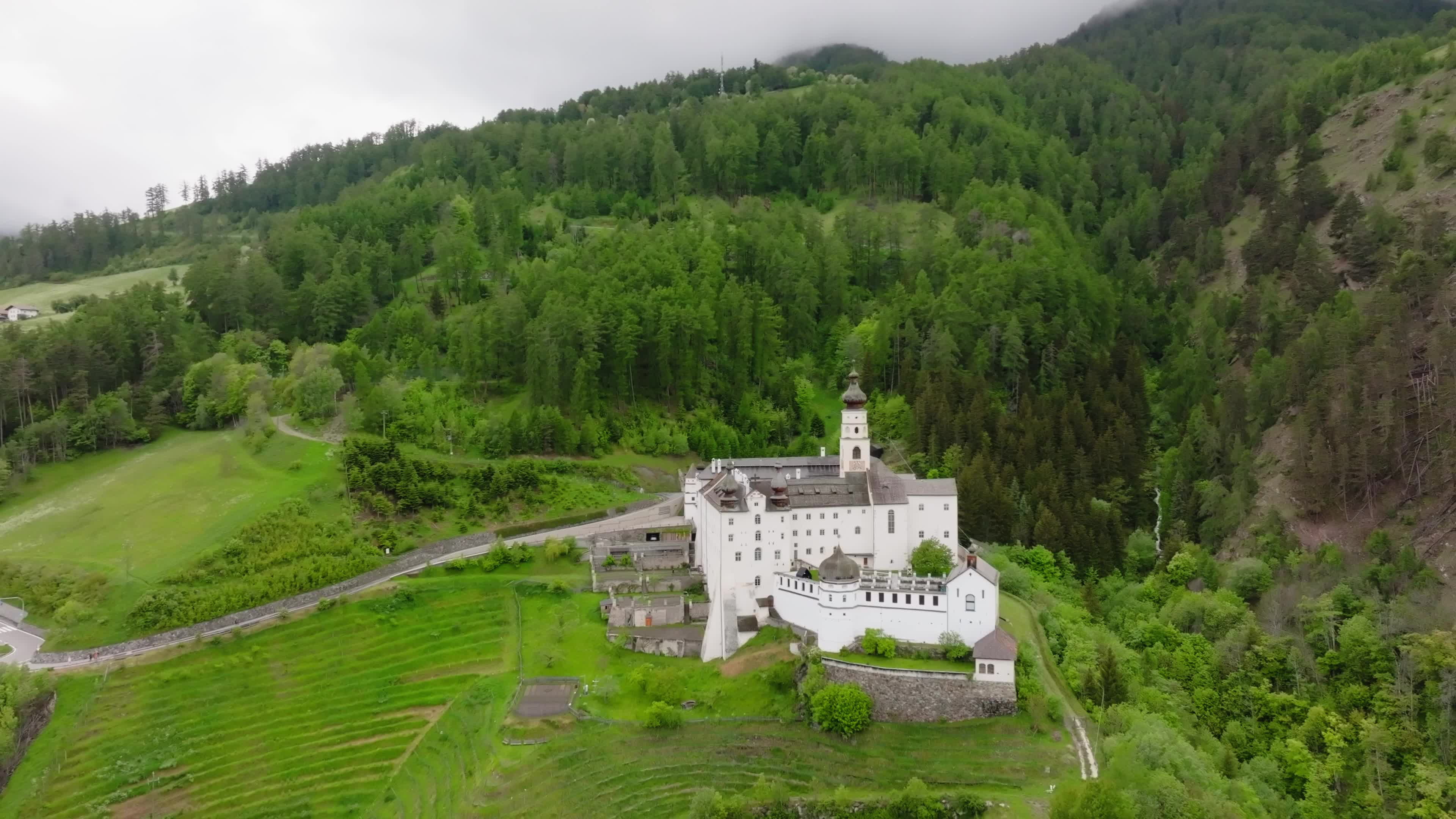 Drone View Of Marienberg Abbey: Europe's Highest Monastery