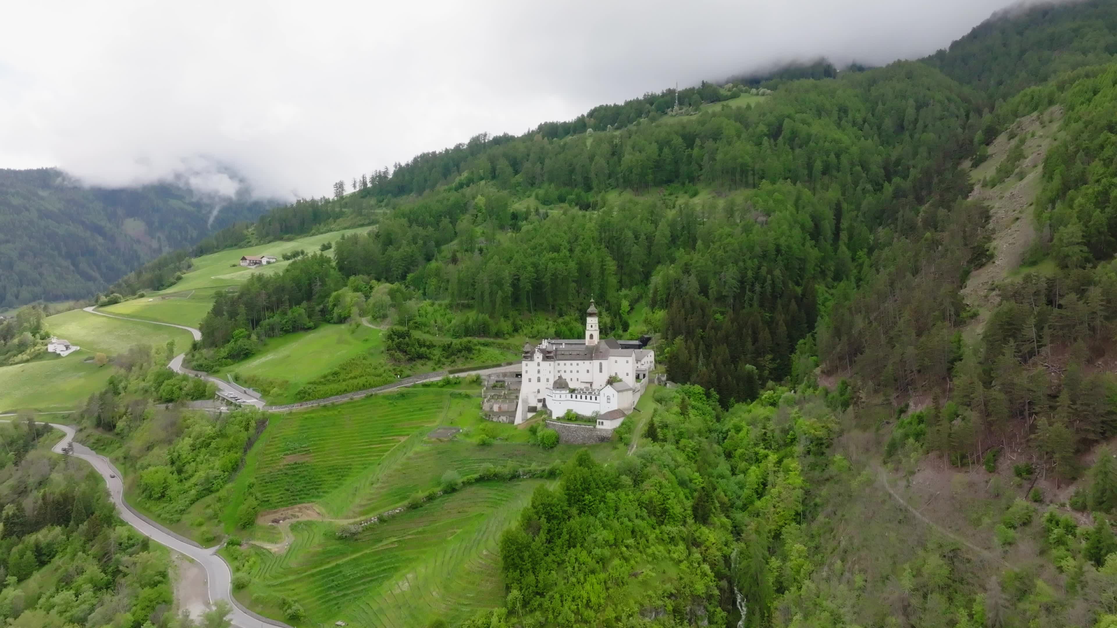 Drone View Of Marienberg Abbey: Europe's Highest Monastery
