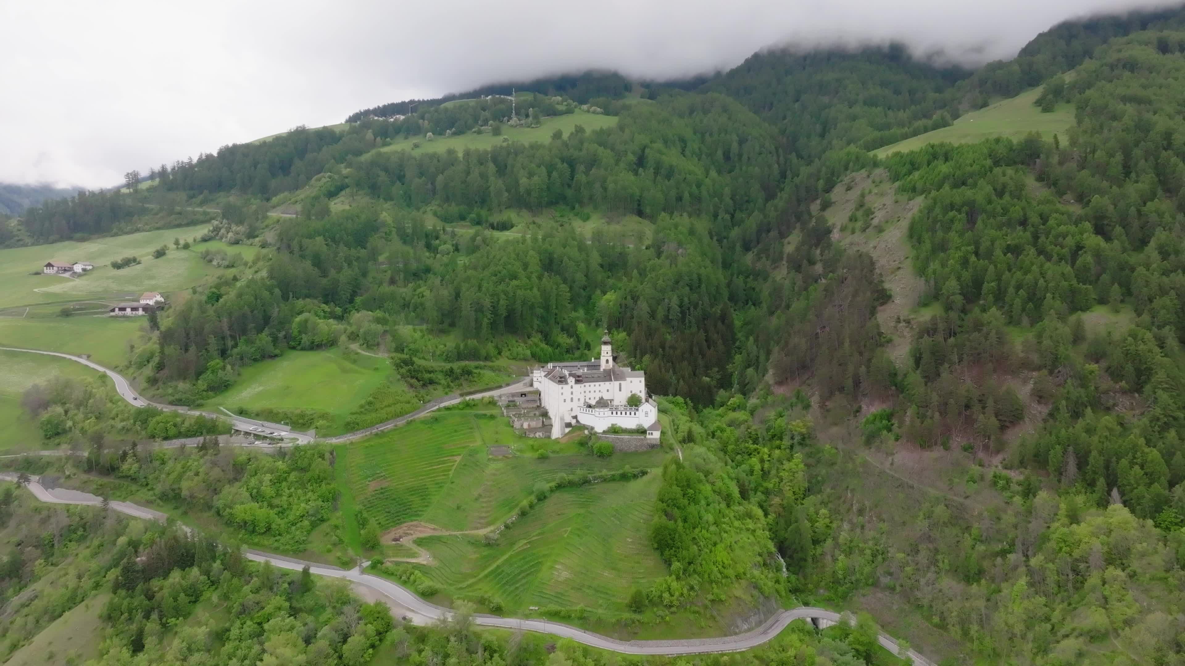 Drone View Of Marienberg Abbey: Europe's Highest Monastery
