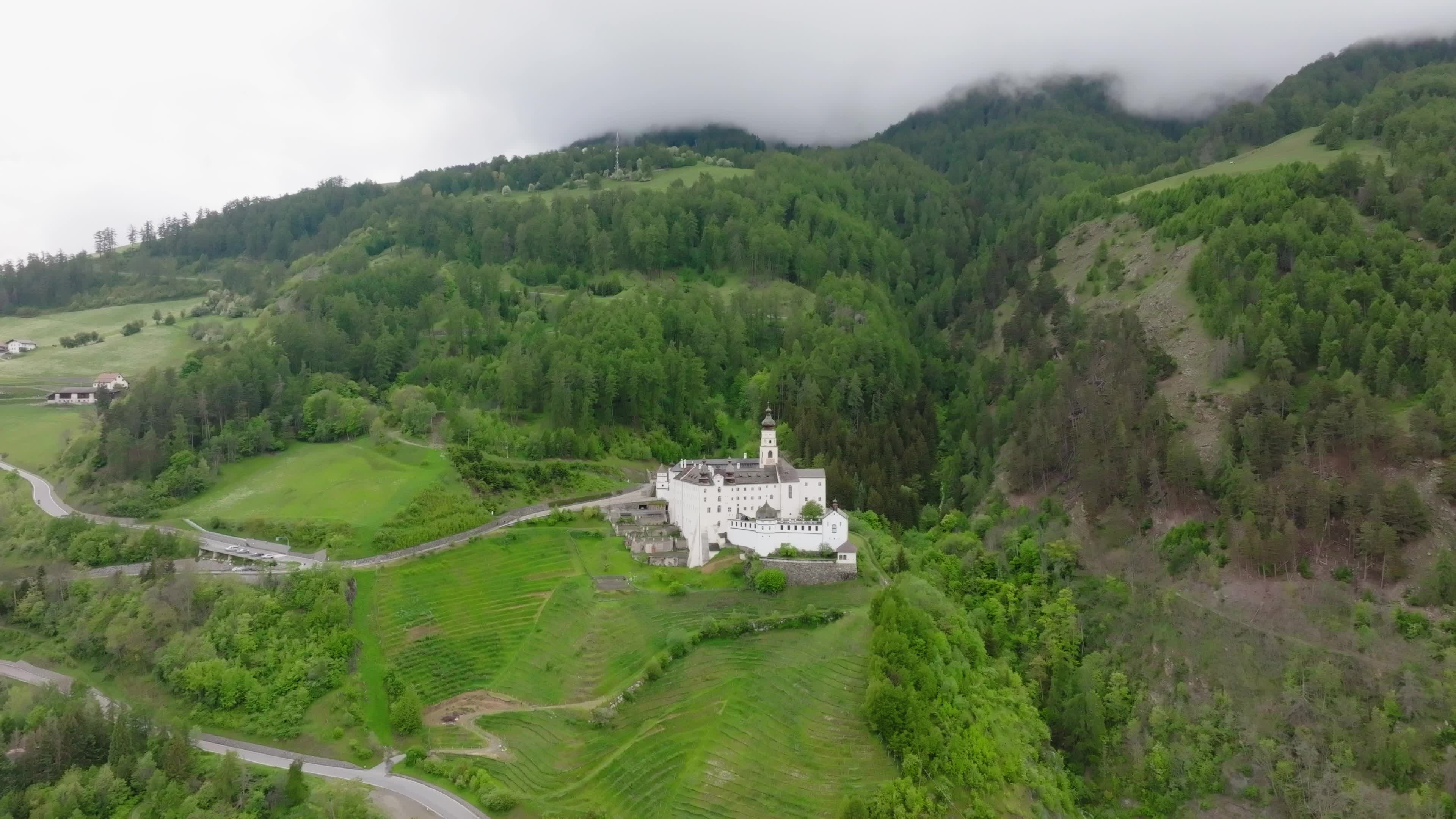 Drone View Of Marienberg Abbey: Europe's Highest Monastery