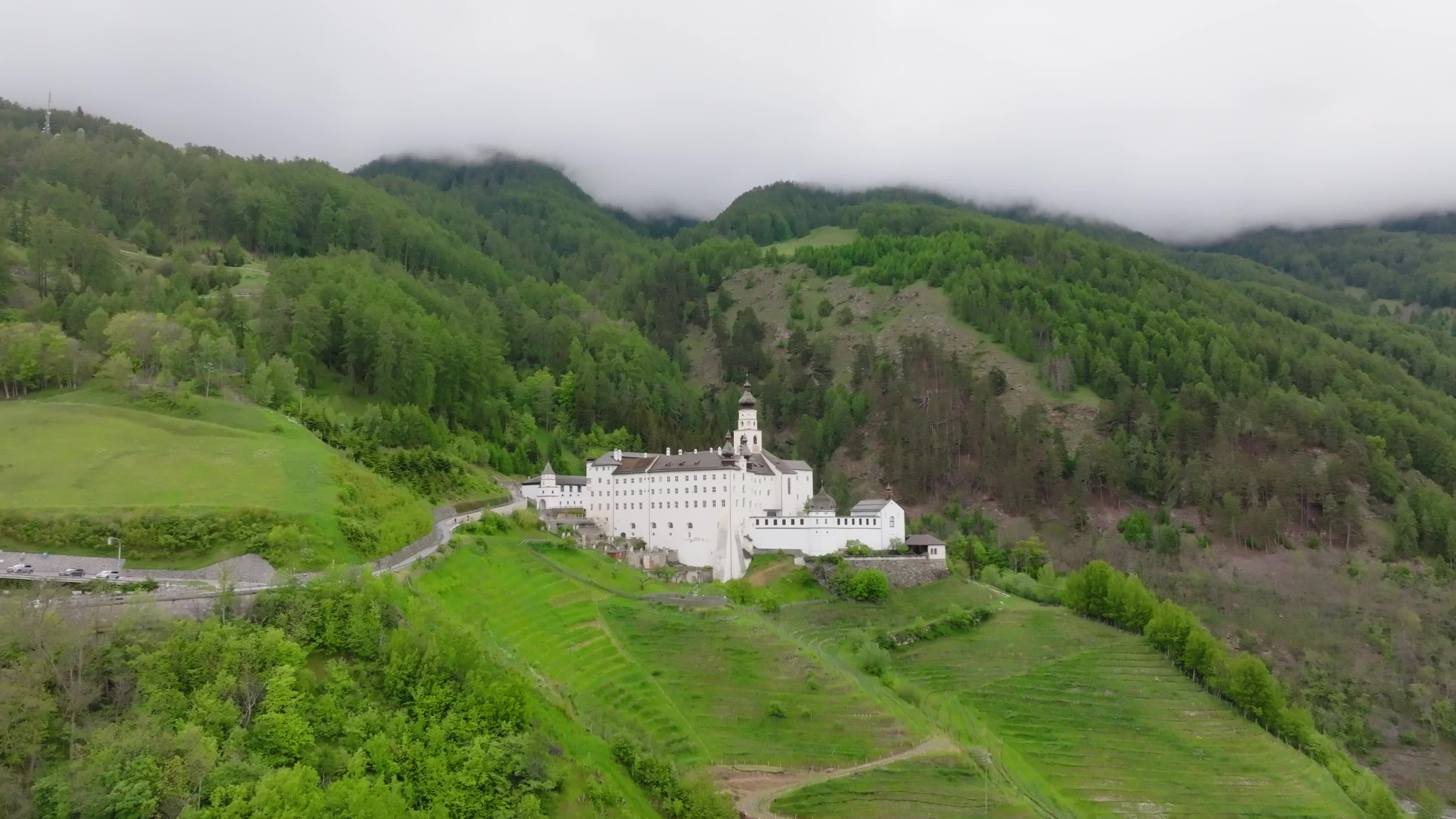 Drone View Of Marienberg Abbey: Europe's Highest Monastery