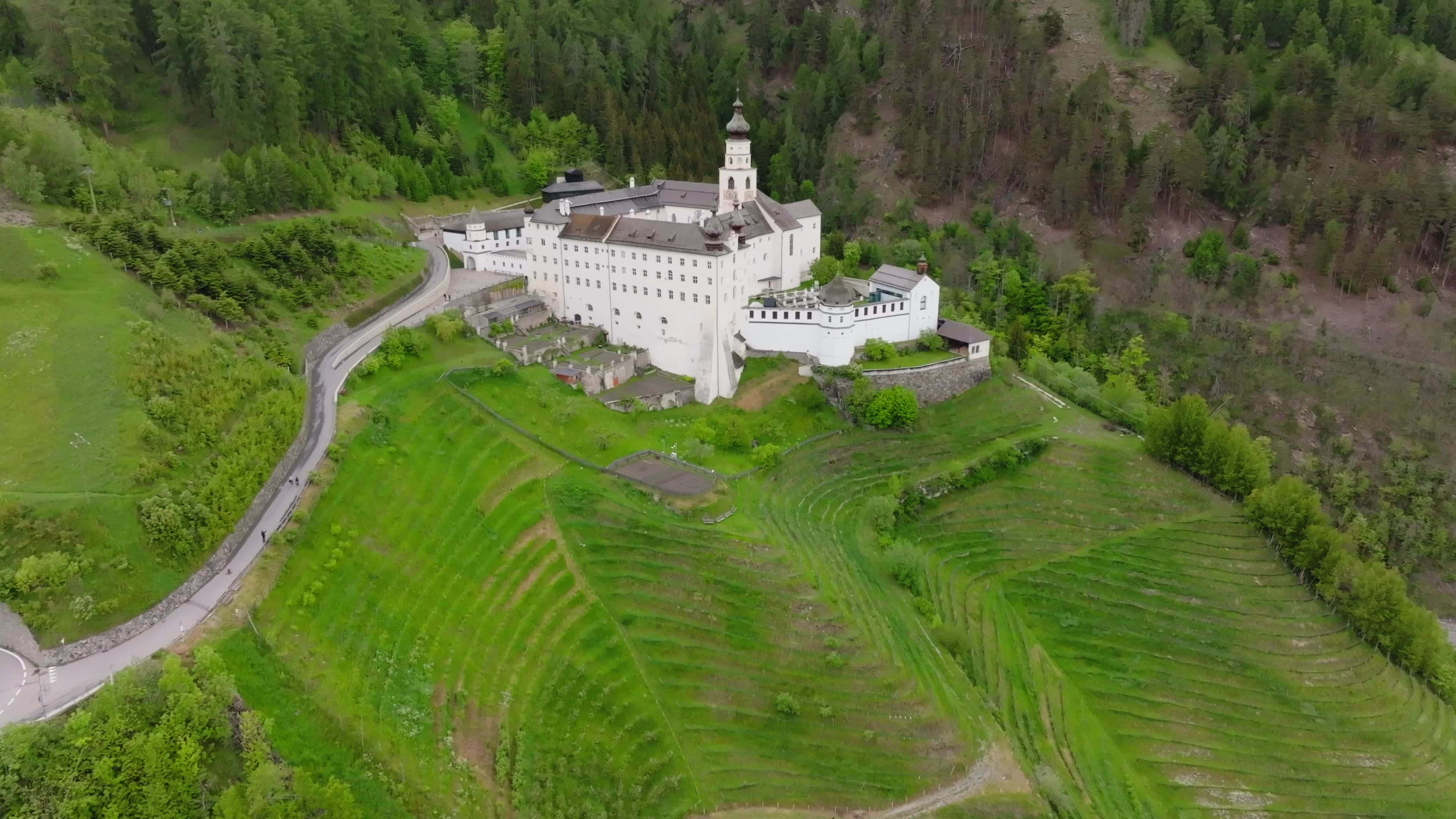 Drone View Of Marienberg Abbey: Europe's Highest Monastery
