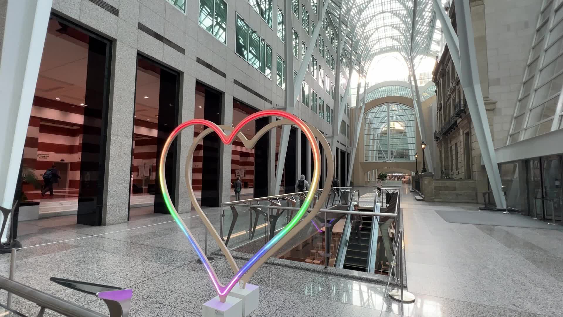 Rainbow heart on display during Pride Month at Brookfield Place