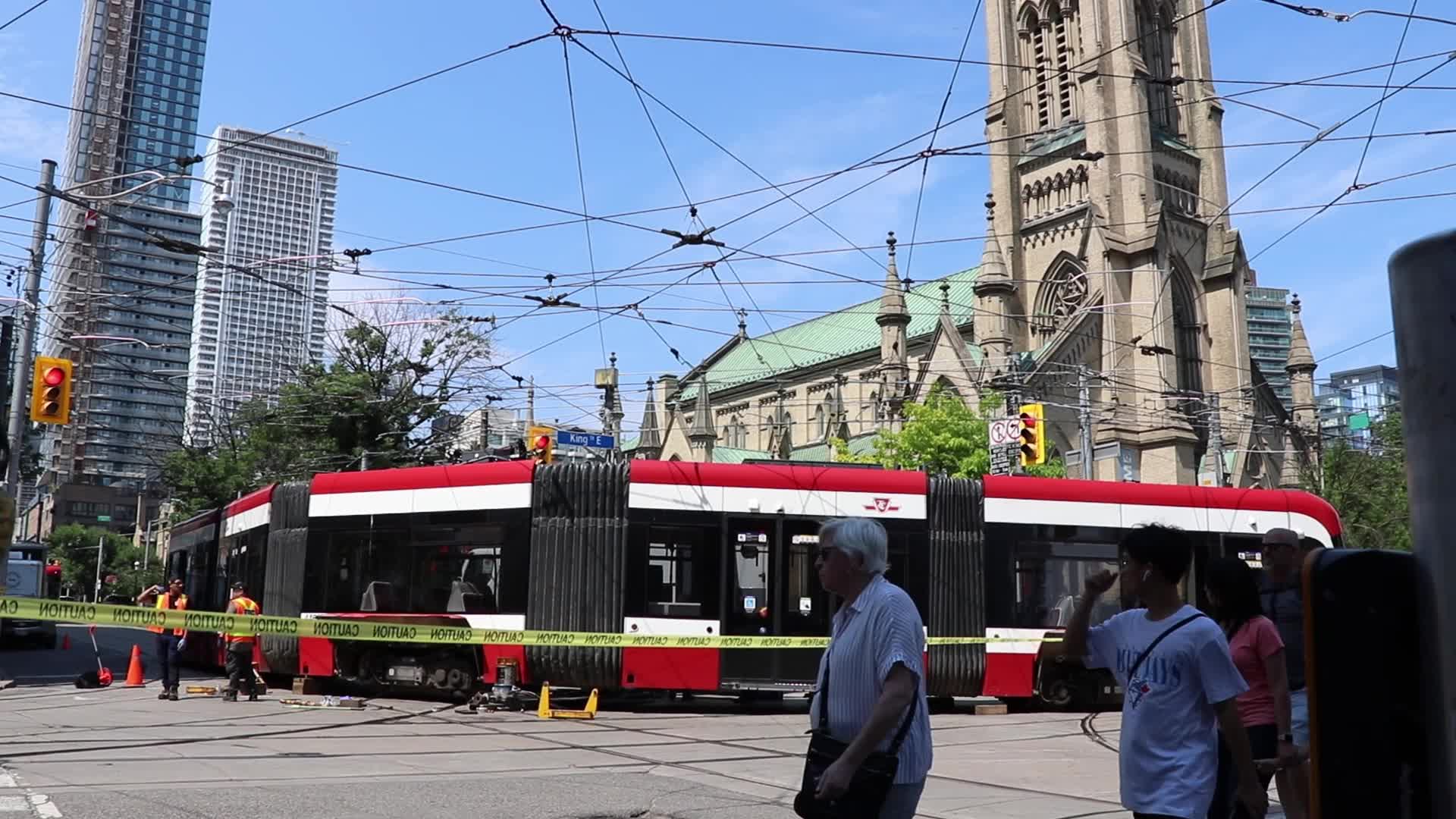 TTC streetcar stuck in Toronto, Canada