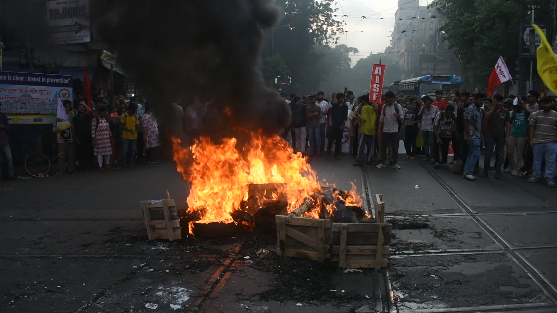 Students protest against medical entrance exam scam in India.