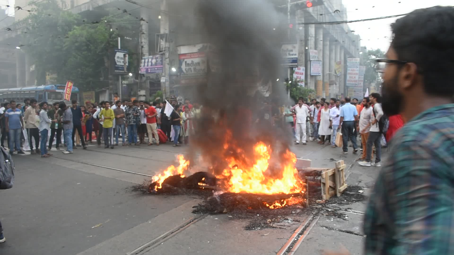 Students protest against medical entrance exam scam in India.