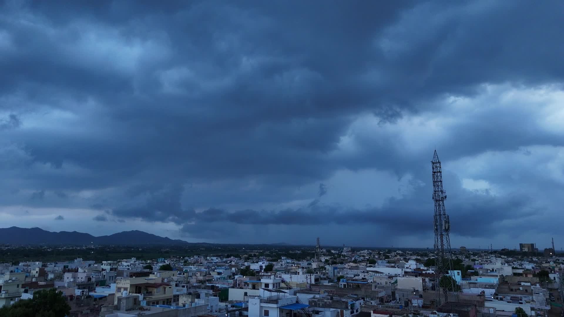 Monsoon clouds hover in the sky above Ajmer