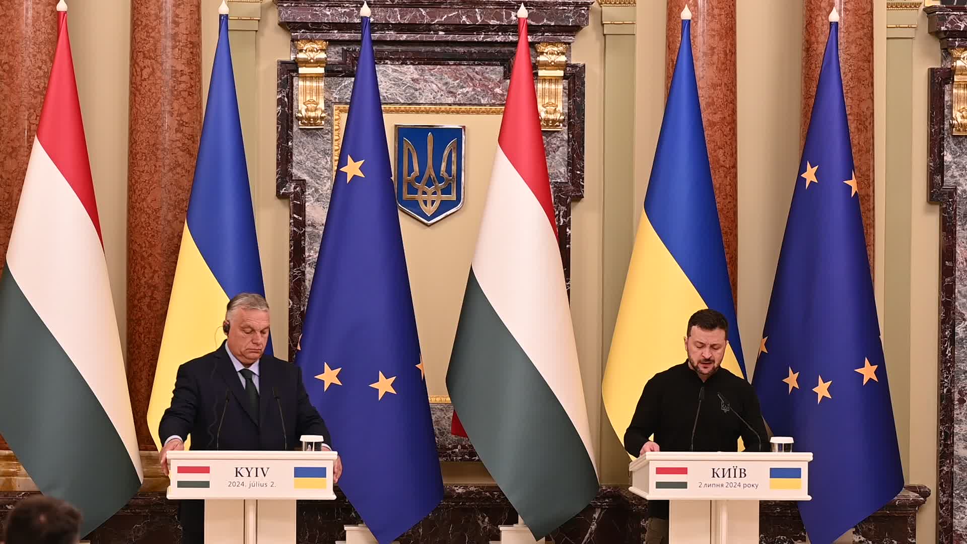 A media briefing of Prime Minister of Hungary and Ukrainian President Volodymyr Zelensky in Kyiv, amid Russia's invasion of Ukraine.