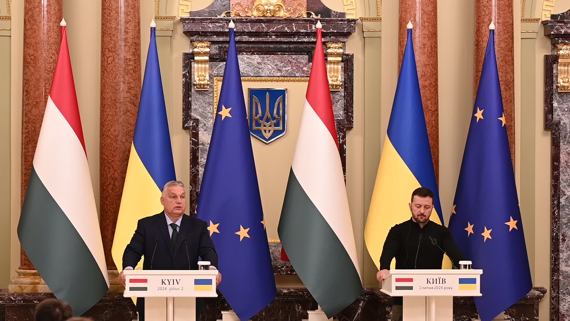 A media briefing of Prime Minister of Hungary and Ukrainian President Volodymyr Zelensky in Kyiv, amid Russia's invasion of Ukraine.