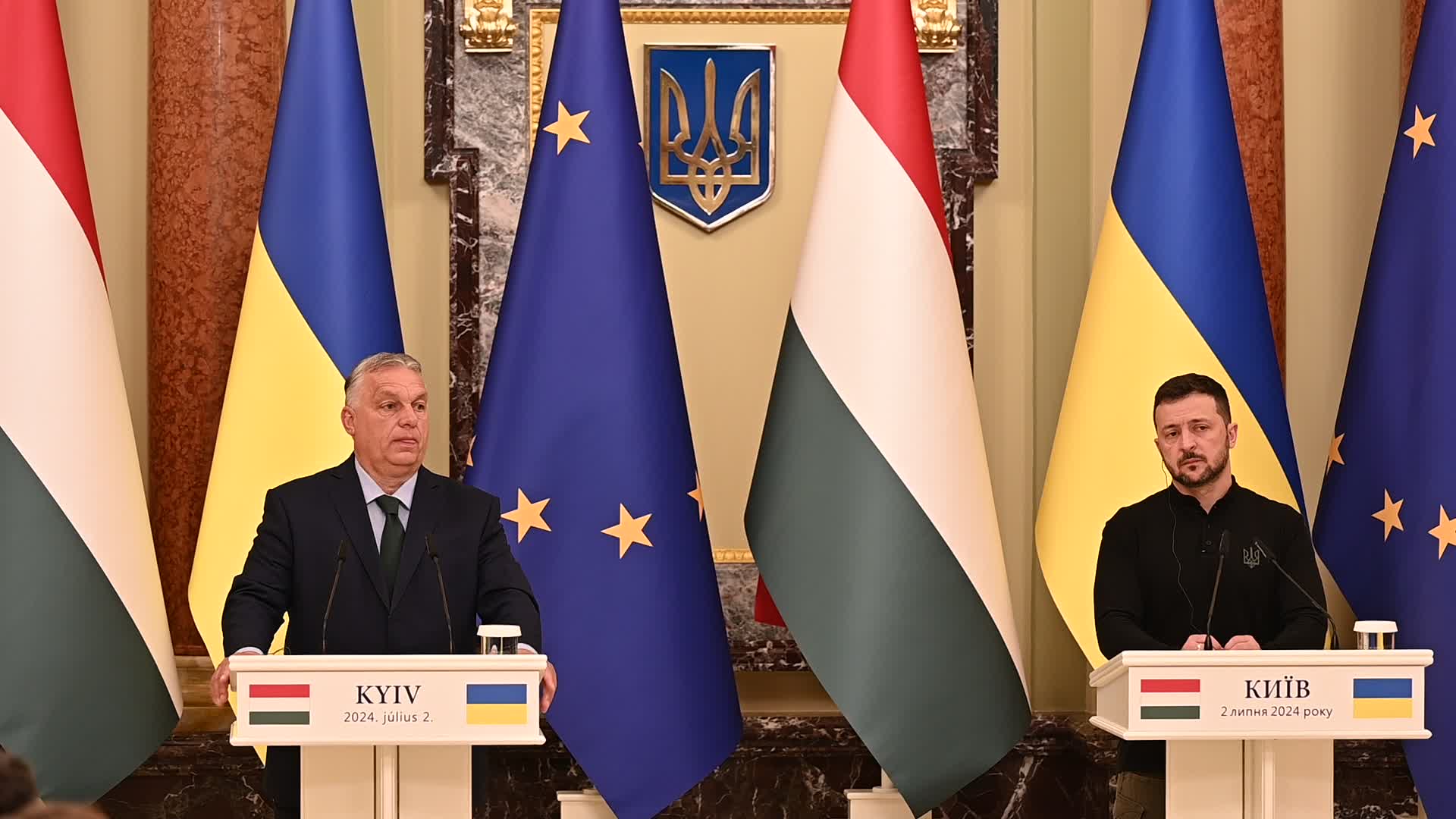 A media briefing of Prime Minister of Hungary and Ukrainian President Volodymyr Zelensky in Kyiv, amid Russia's invasion of Ukraine.
