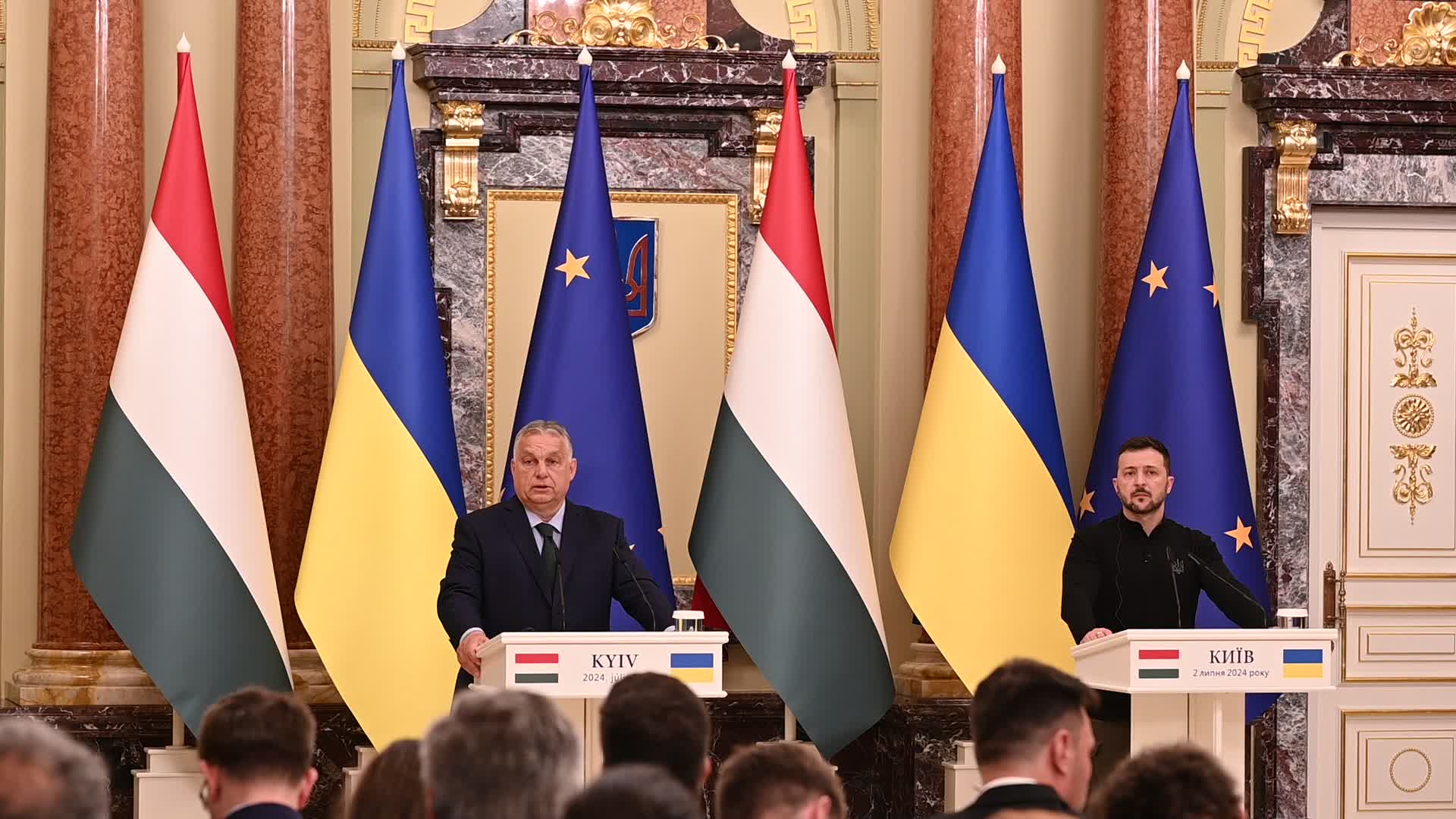 A media briefing of Prime Minister of Hungary and Ukrainian President Volodymyr Zelensky in Kyiv, amid Russia's invasion of Ukraine.