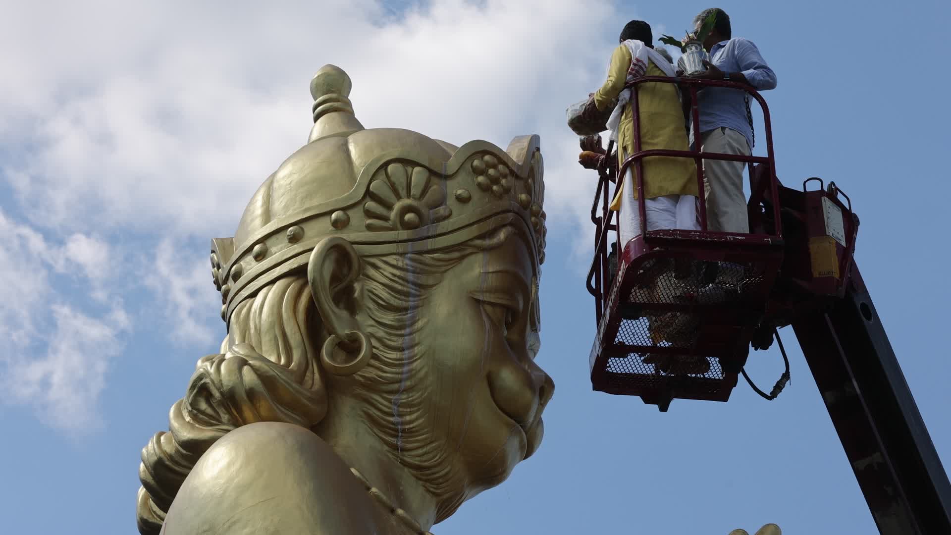 Pooja and grand abhishekam to celebrate the 8th anniversary of the installation of the 50-foot tall statue of Lord Hanuman