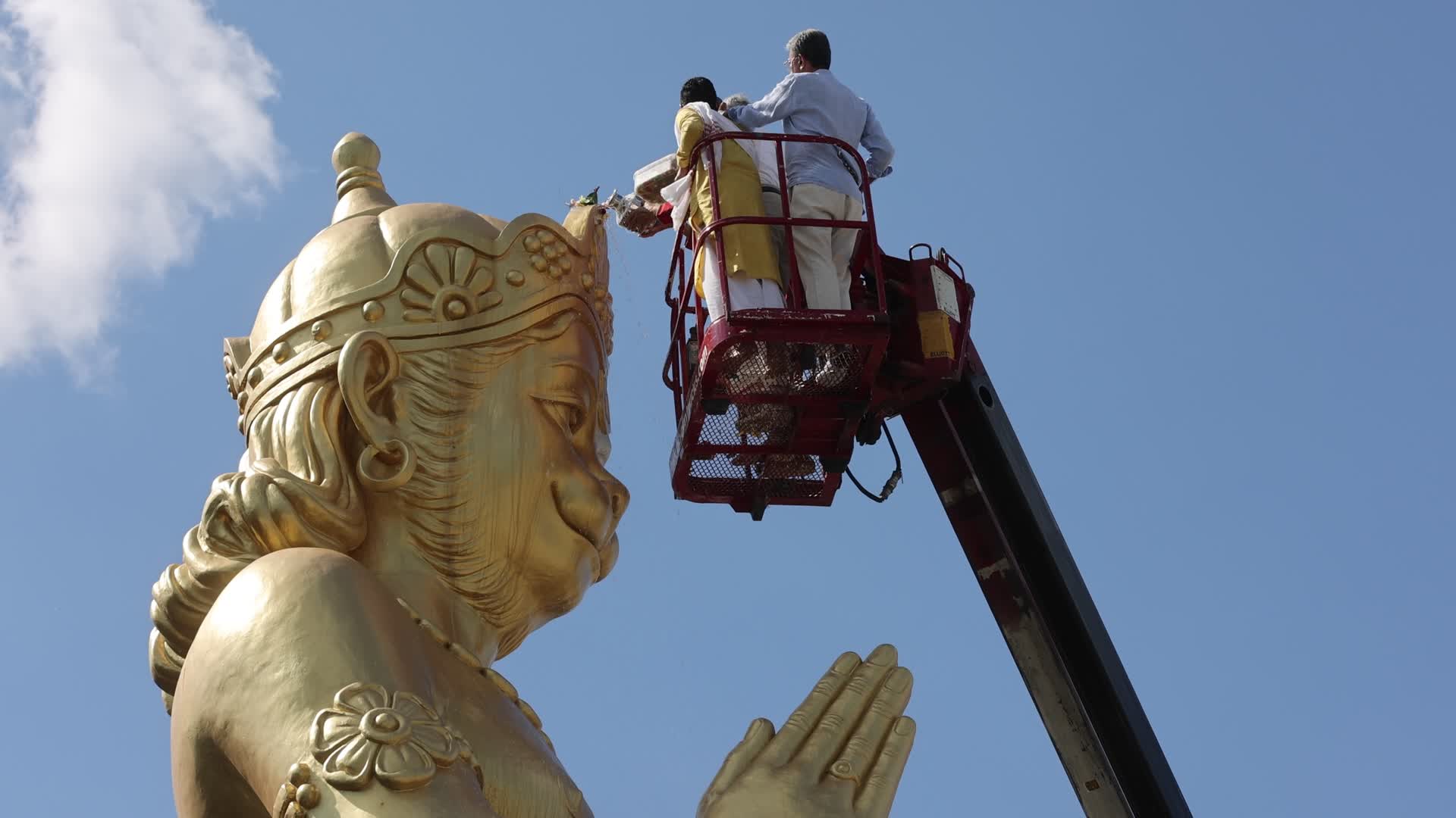 Pooja and grand abhishekam to celebrate the 8th anniversary of the installation of the 50-foot tall statue of Lord Hanuman