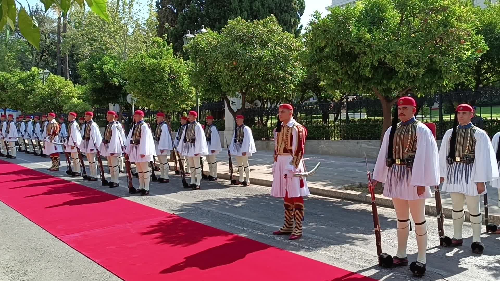 Greek President Sakellaropoulou Receives Latvian President Rinkevics In Athens