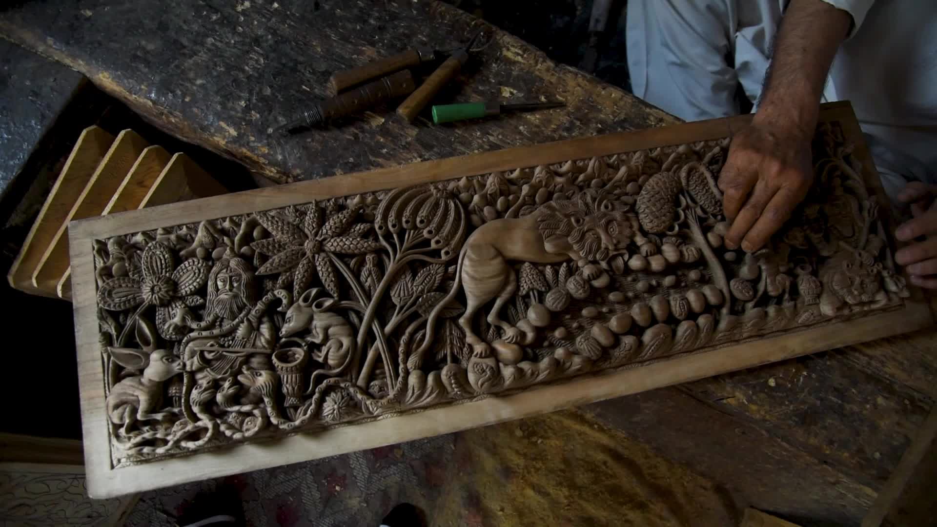Woodcarving in Srinagar, India
