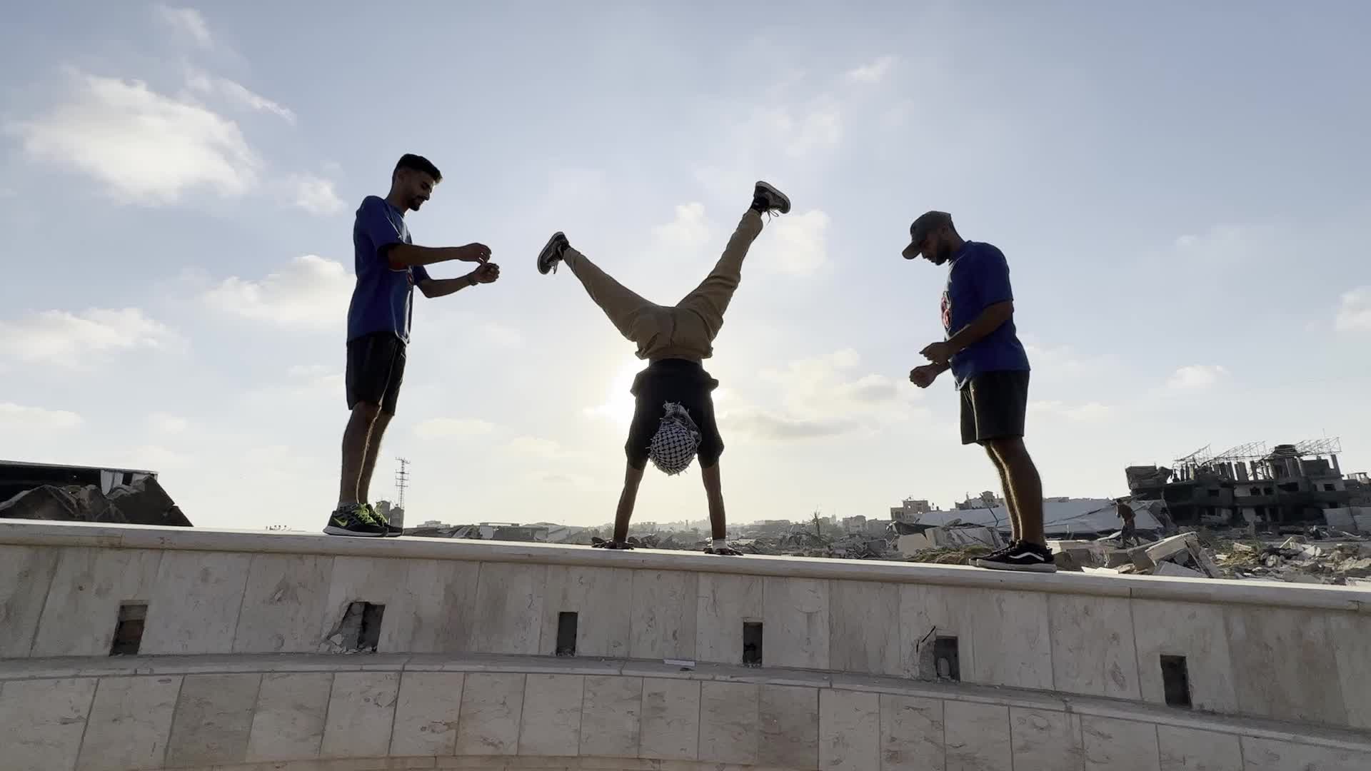 Parkour in Gaza Among Ruins of Bombed Building Amid Hamas-Israel Conflict