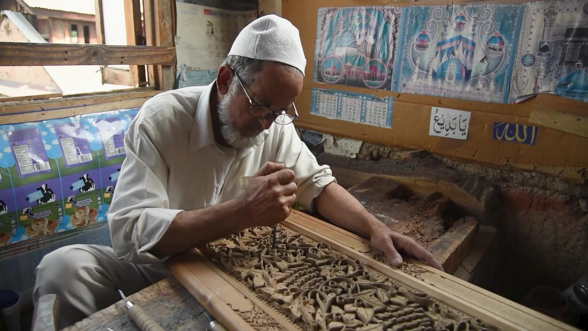 Woodcarving in Srinagar, India