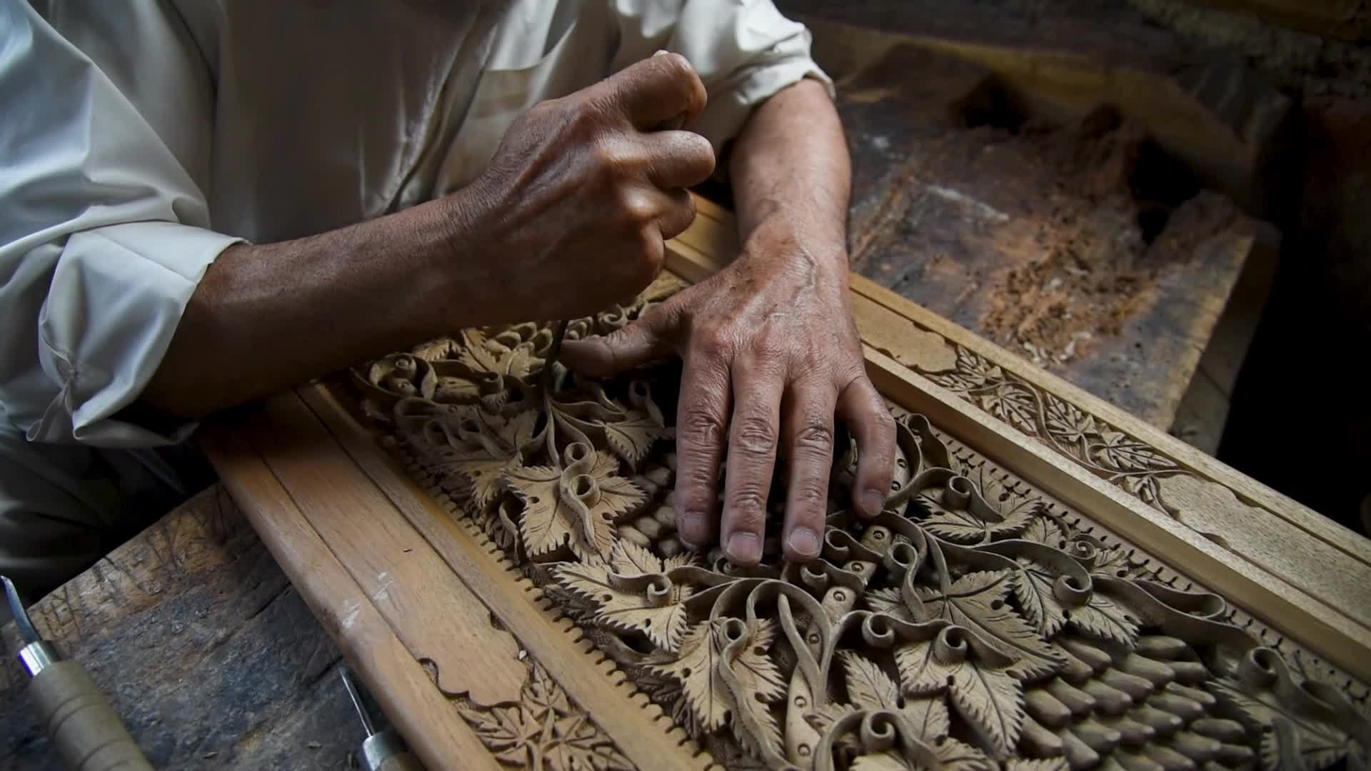 Woodcarving in Srinagar, India