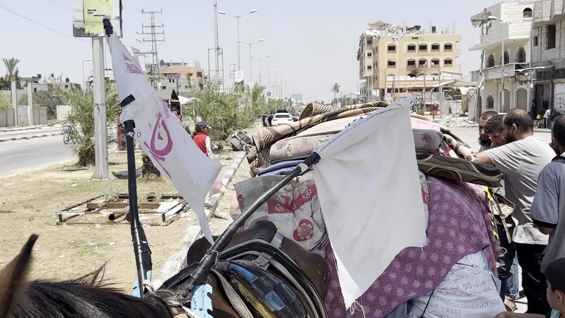 Displaced Palestinians Arrive in Nuseirat Amid Israel-Hamas Conflict