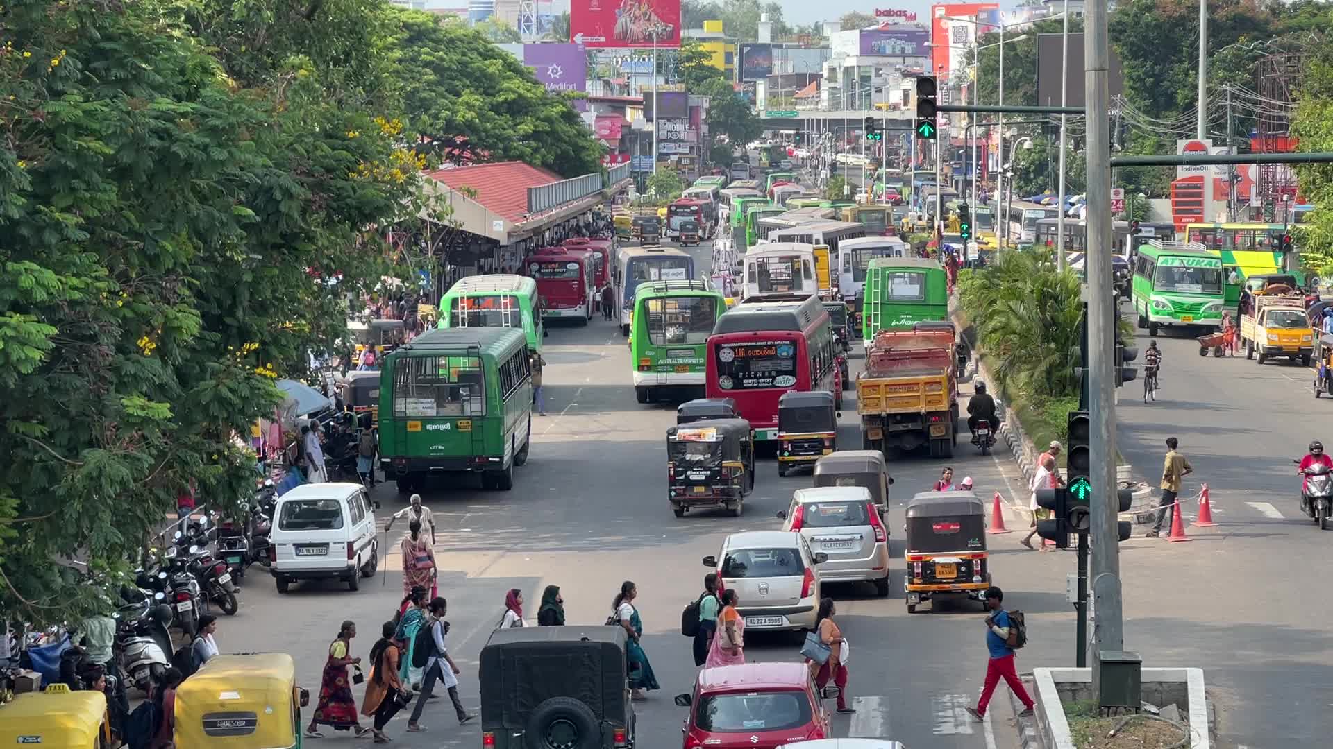 Heavy traffic in Thiruvananthapuram, Kerala, India