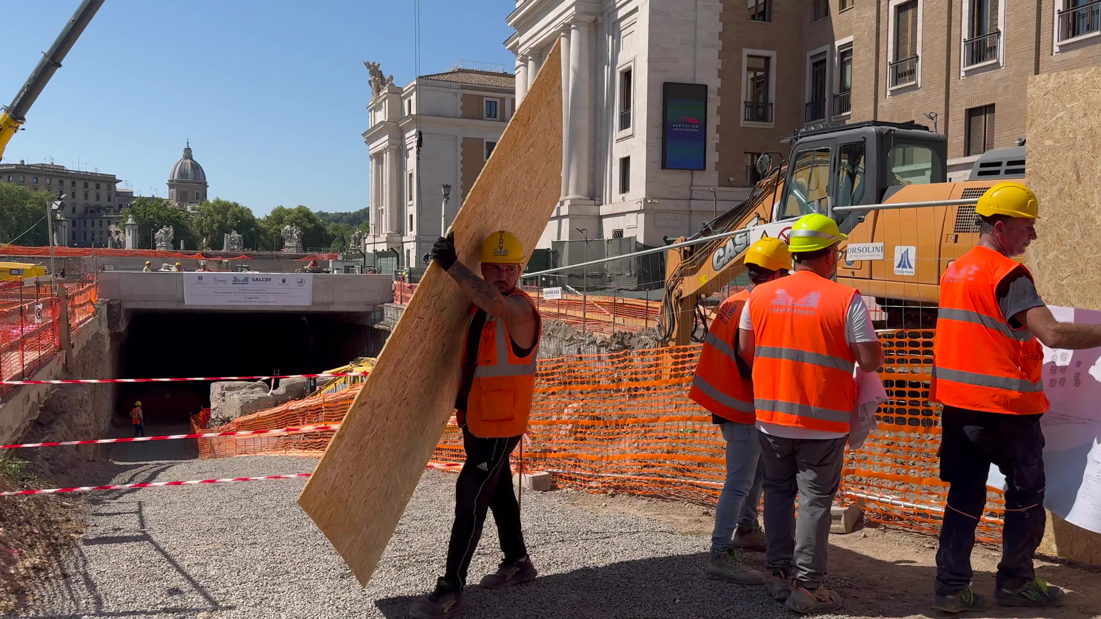 Workers Demolishing Diaphragm Separating New and Existing Underpass, Rome