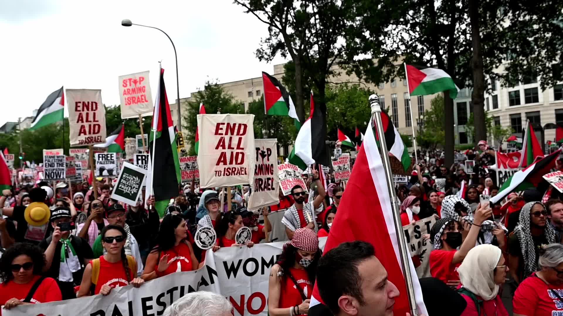 Pro-Palestinian Protesters March in Washington DC against Netanyahu Visit
