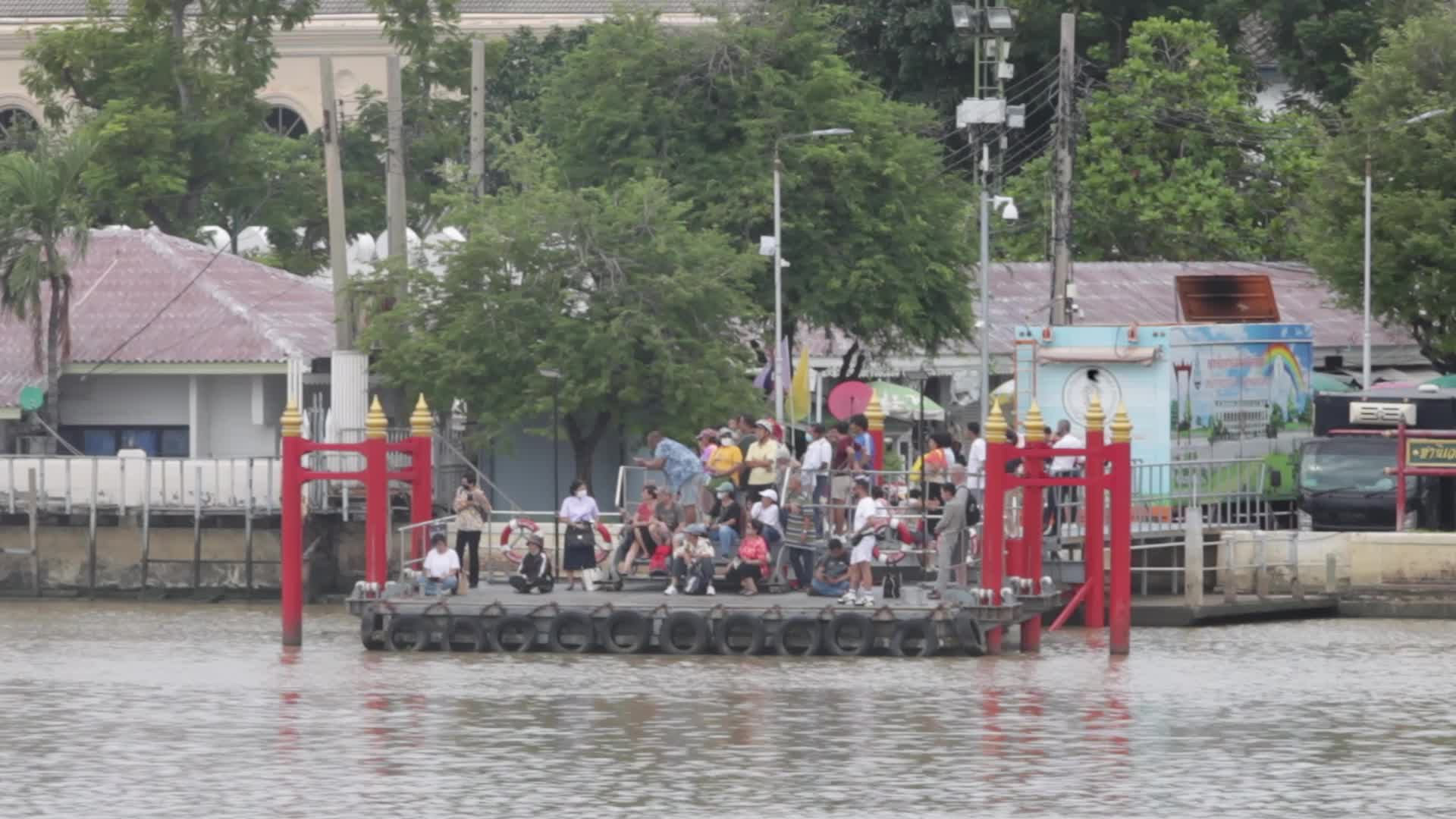 Thai Oarsmen Row Royal Barges During Practice Procession on Chao Phraya River