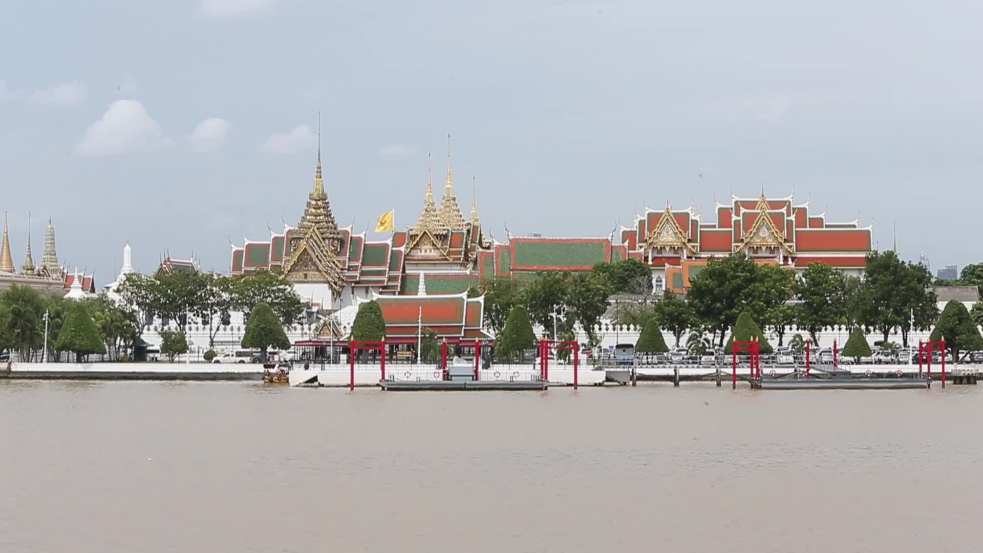 Thai Oarsmen Row Royal Barges During Practice Procession on Chao Phraya River