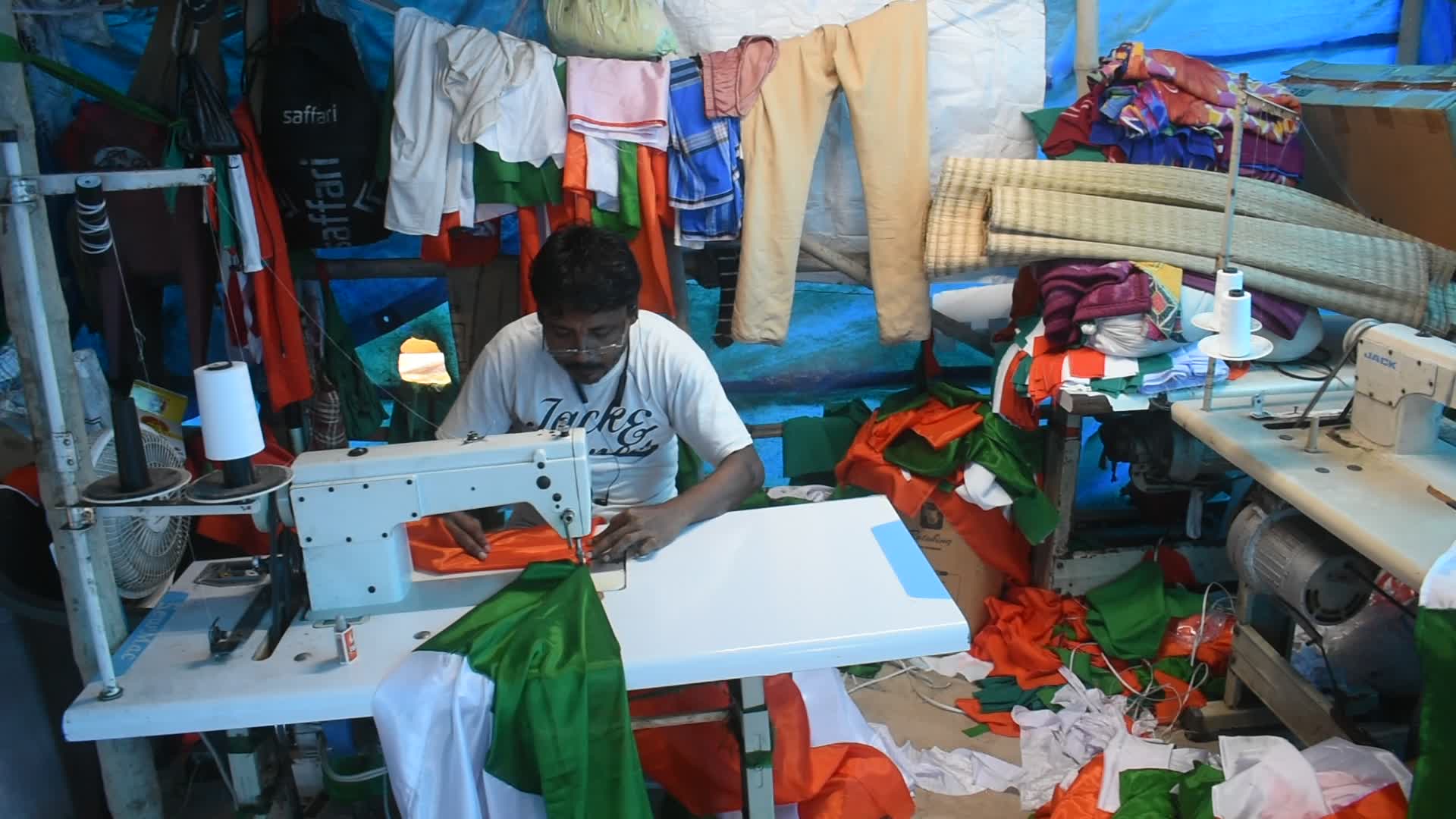 Indian flag printing at a Workshop in Kolkata.
