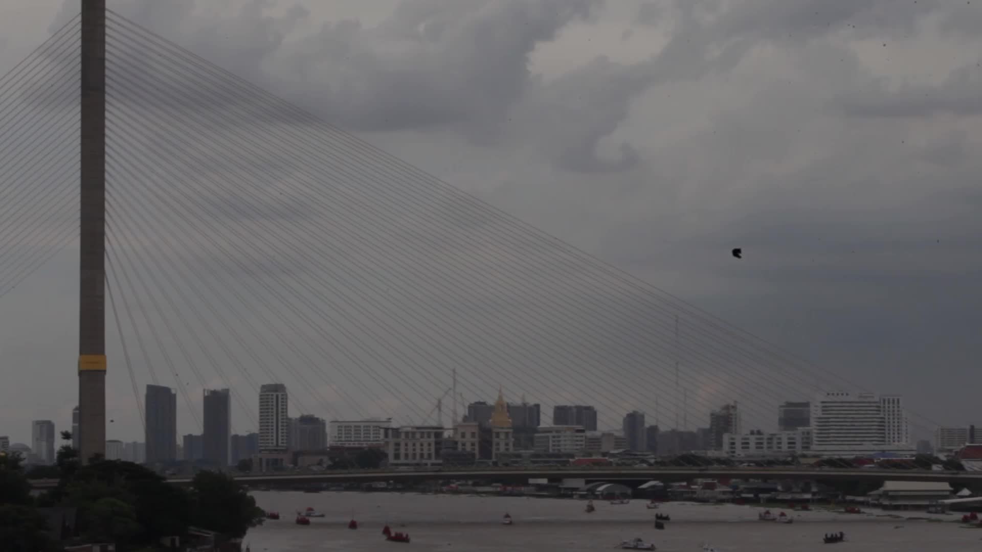 Thai Oarsmen Row Royal Barges on Chao Phraya River During Practice Procession for Upcoming Royal Kathin Ceremony
