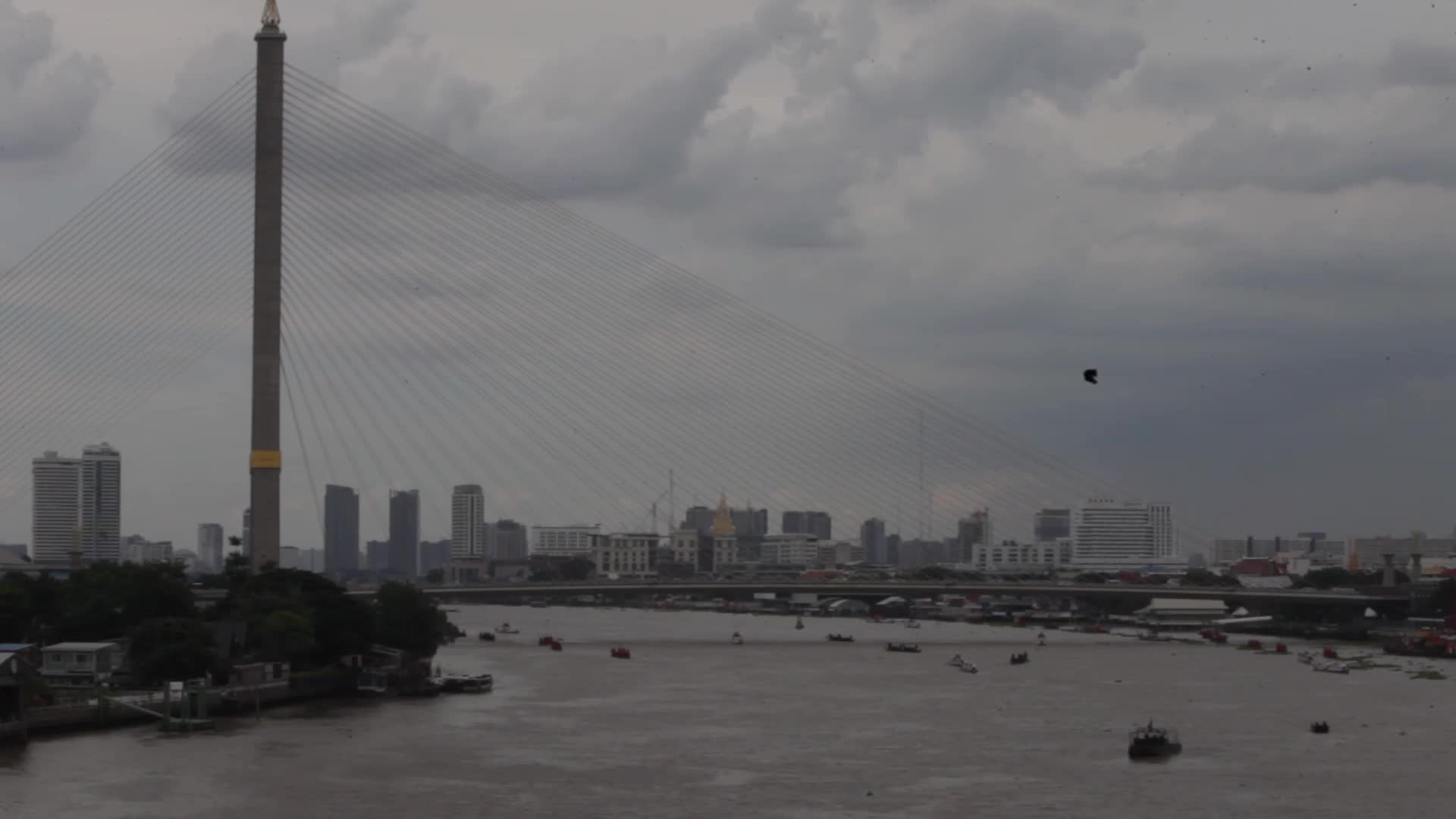 Thai Oarsmen Row Royal Barges on Chao Phraya River During Practice Procession for Upcoming Royal Kathin Ceremony