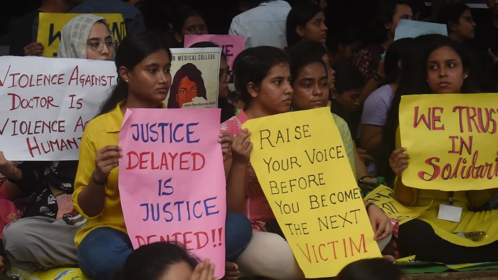 Junior Doctors Hold Protest In Government Hospitals For Rape And Murder Of A PGT Woman Doctor In Kolkata, India