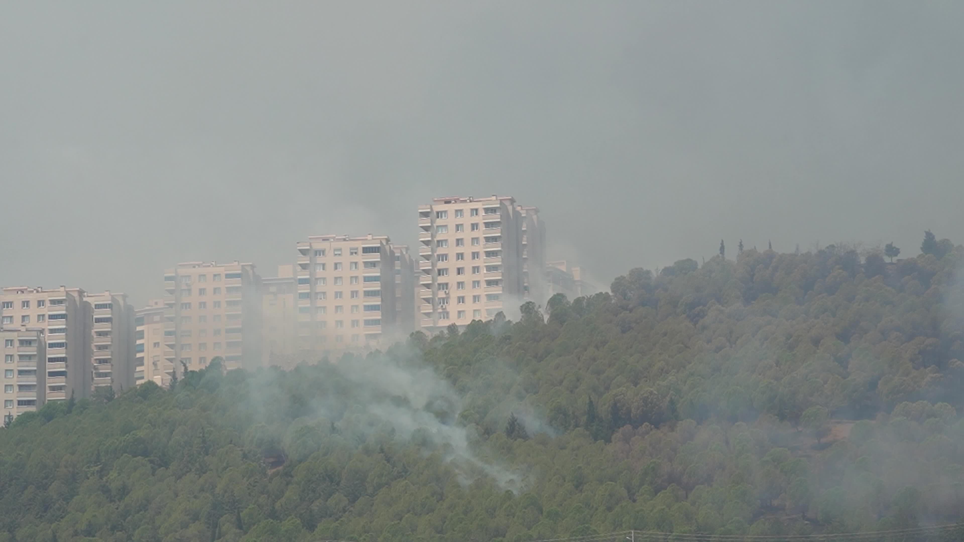 Wildfire has reached into the residential area, Bayrakli, Izmir, Turkey