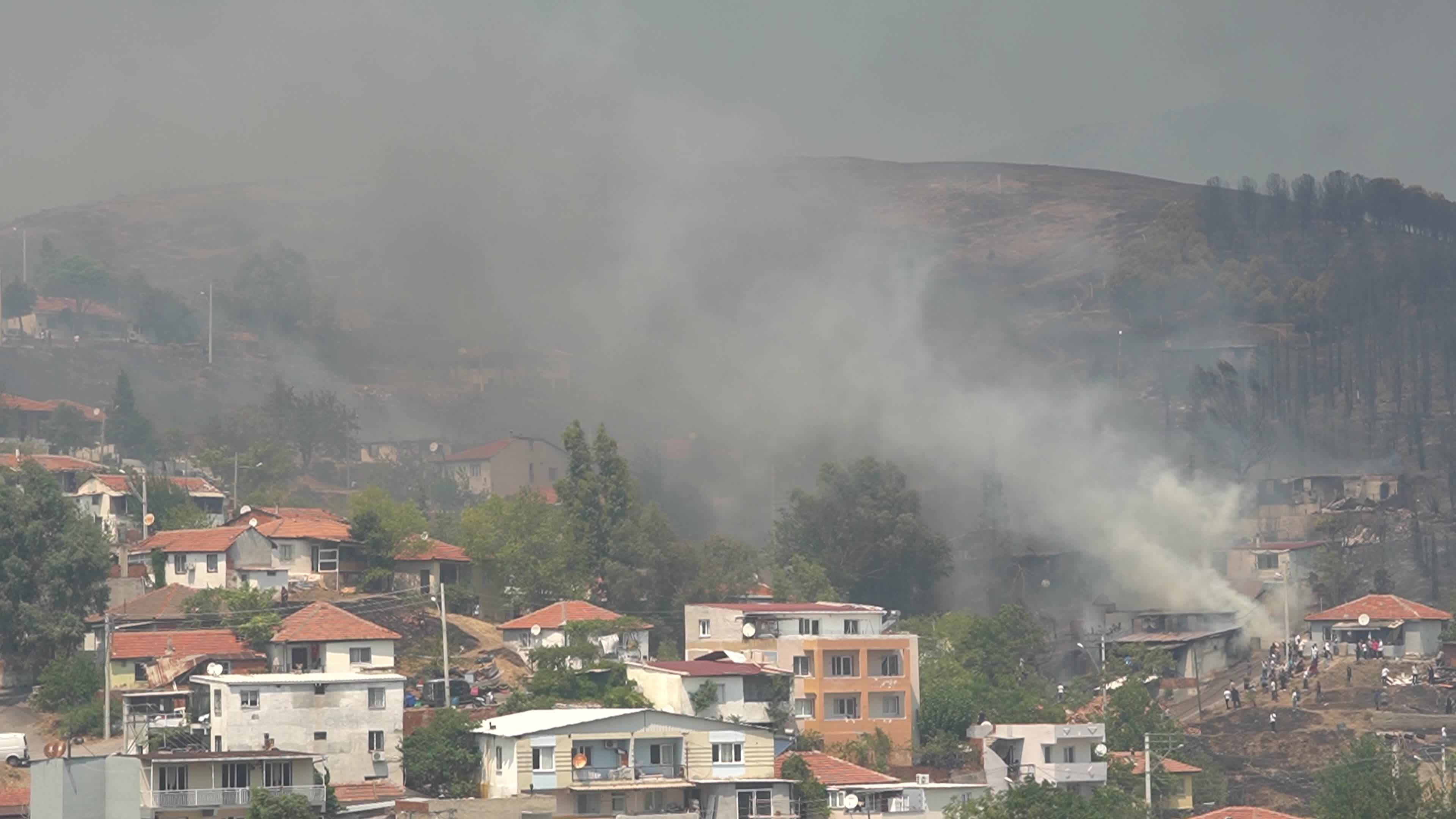 Wildfire has reached into the residential area, Bayrakli, Izmir, Turkey