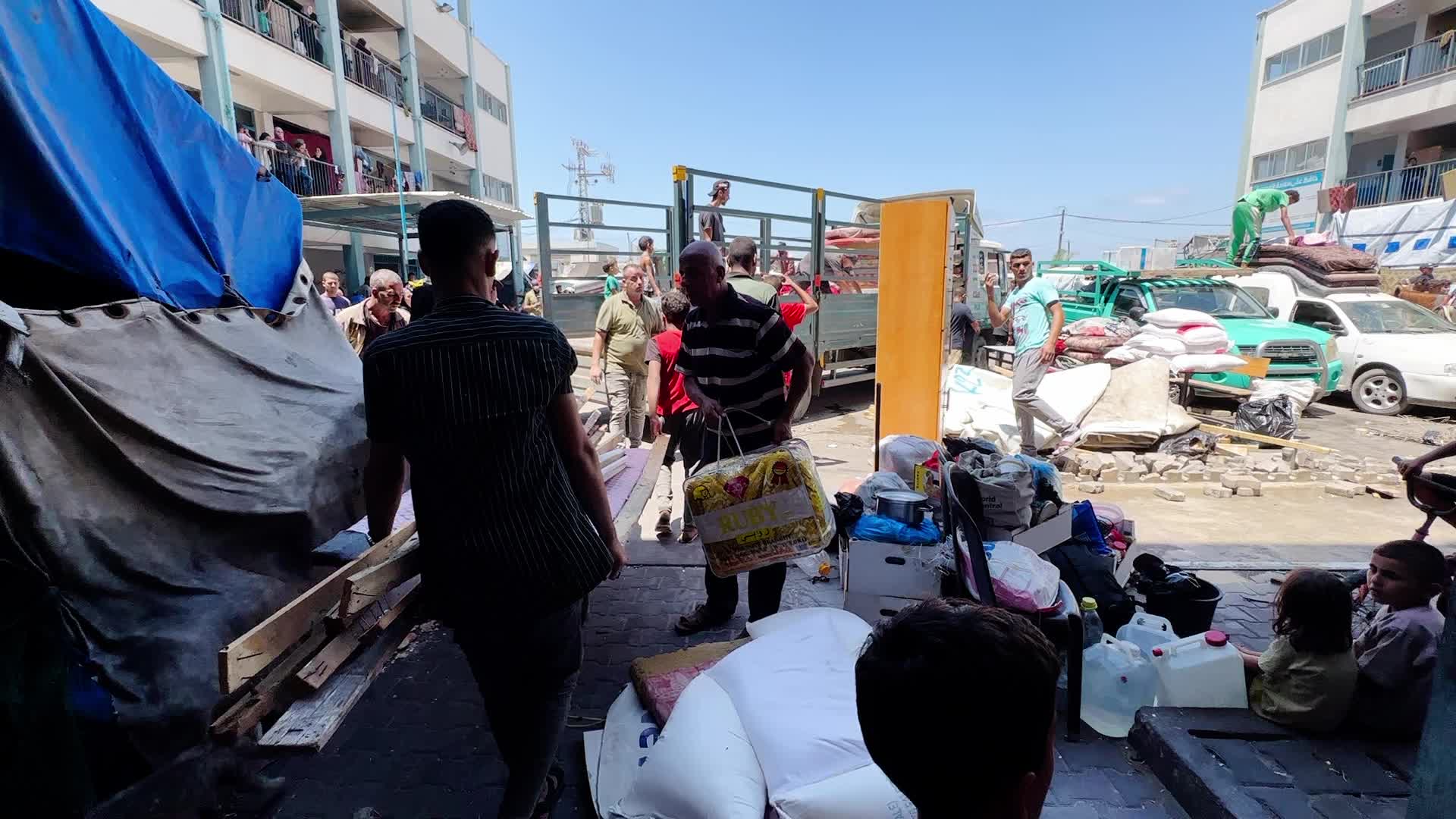 Palestinians Flee With Belongings in Deir el-Balah, Gaza, Amid Ongoing Israel-Hamas Conflict 
