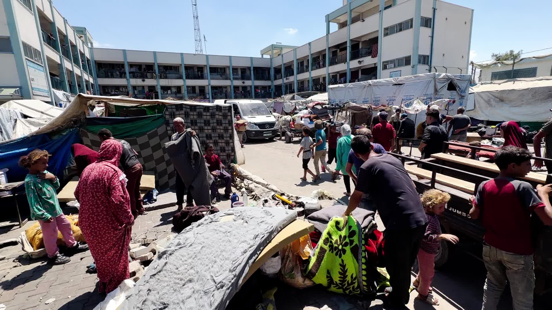 Palestinians Flee With Belongings in Deir el-Balah, Gaza, Amid Ongoing Israel-Hamas Conflict 