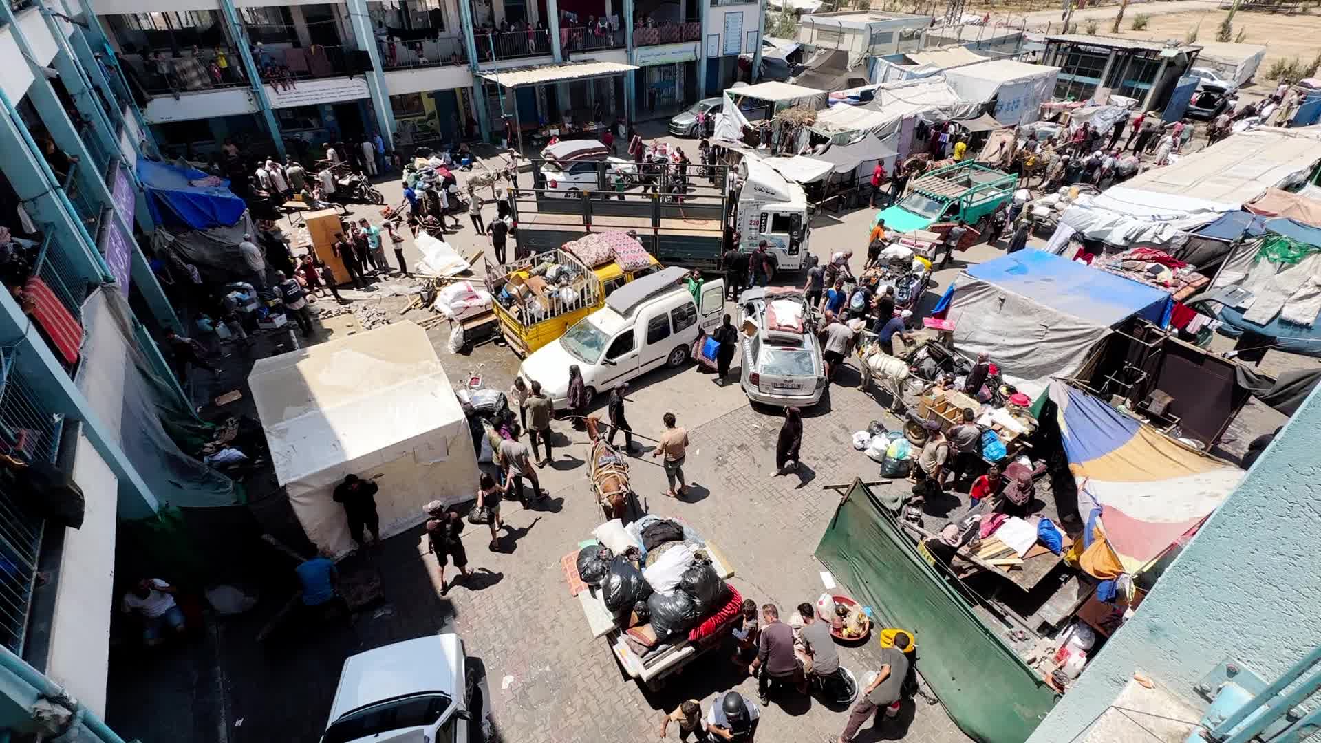 Palestinians Flee With Belongings in Deir el-Balah, Gaza, Amid Ongoing Israel-Hamas Conflict 