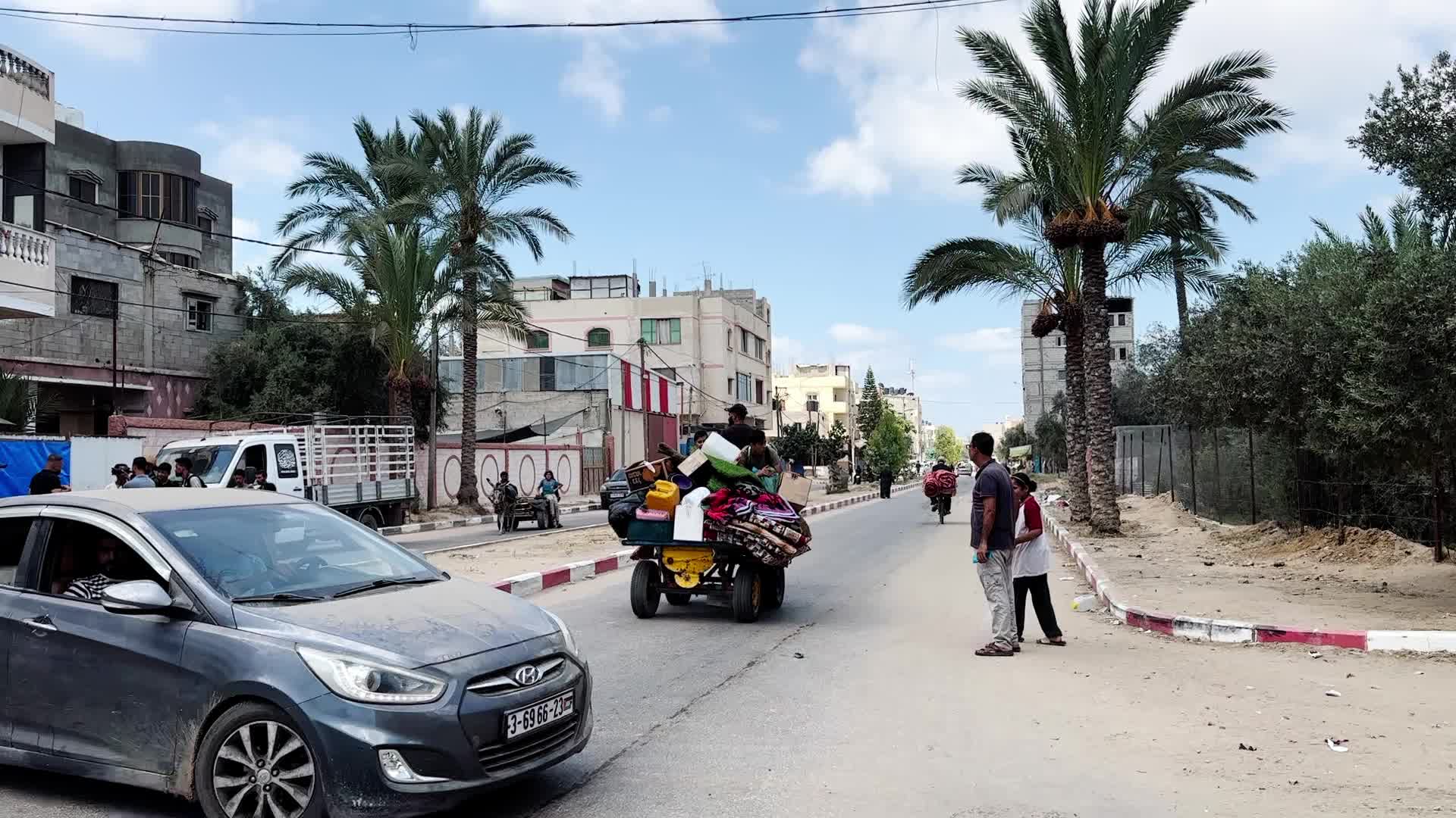 Palestinians Flee With Belongings in Deir el-Balah, Gaza, Amid Ongoing Israel-Hamas Conflict 
