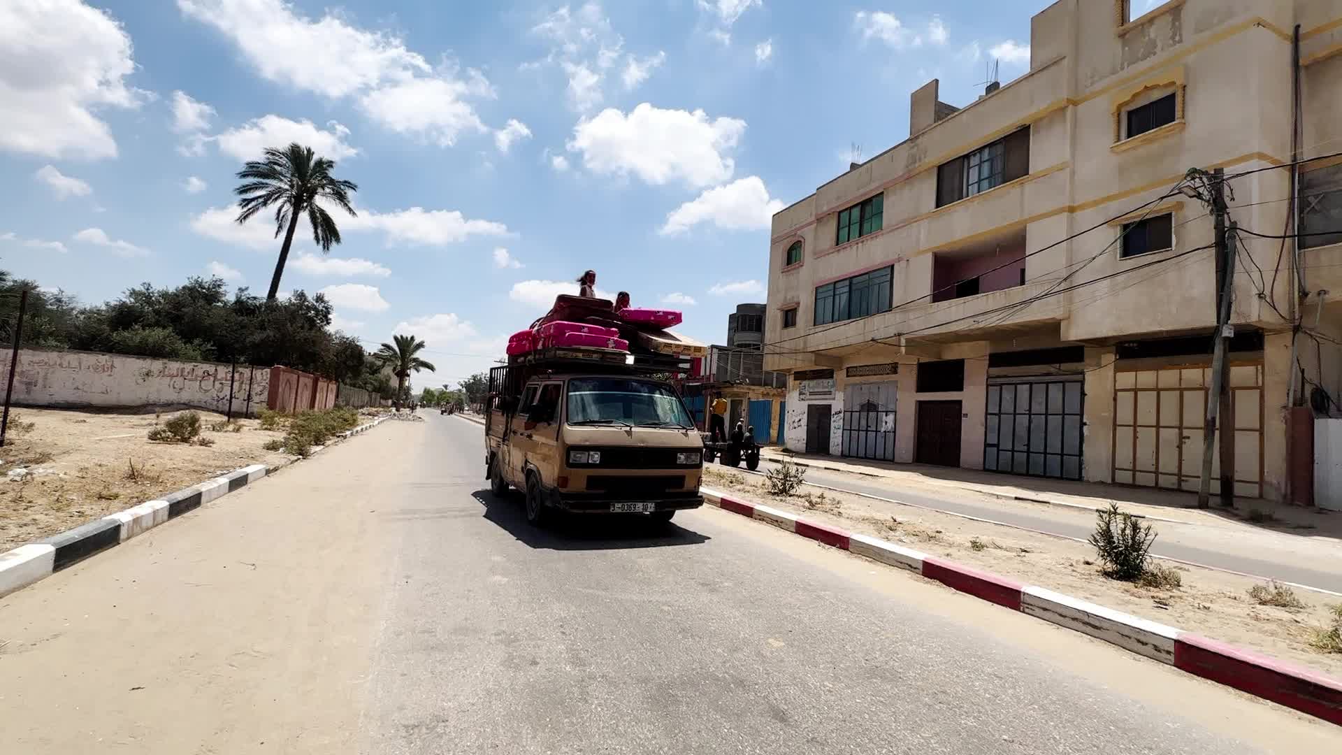 Palestinians Flee With Belongings in Deir el-Balah, Gaza, Amid Ongoing Israel-Hamas Conflict 