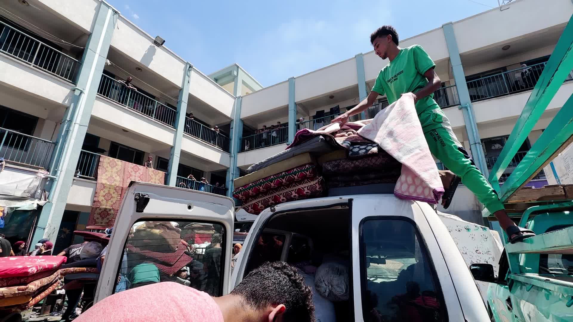 Palestinians Flee With Belongings in Deir el-Balah, Gaza, Amid Ongoing Israel-Hamas Conflict 